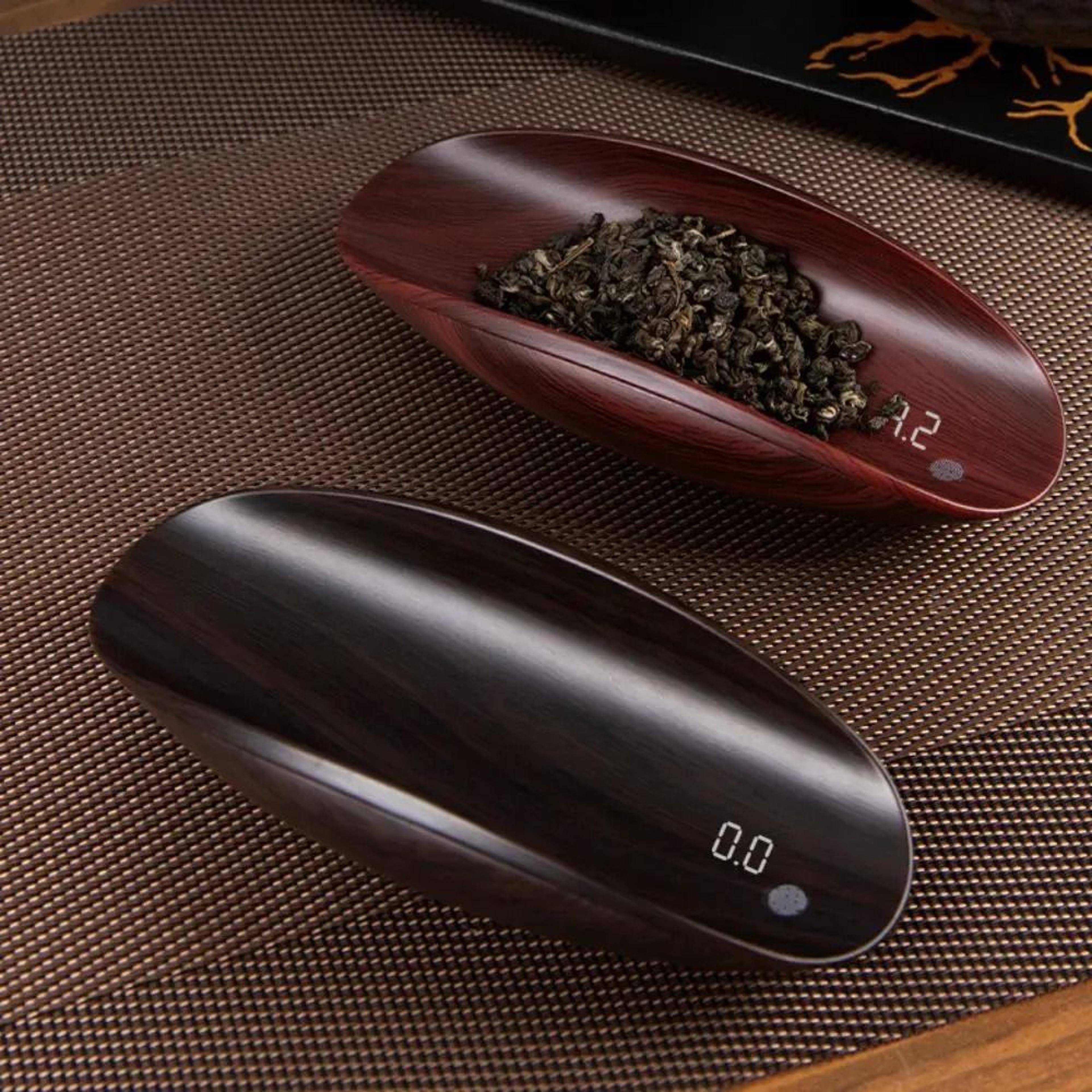 artisanal wood-texture digital coffee & tea scale