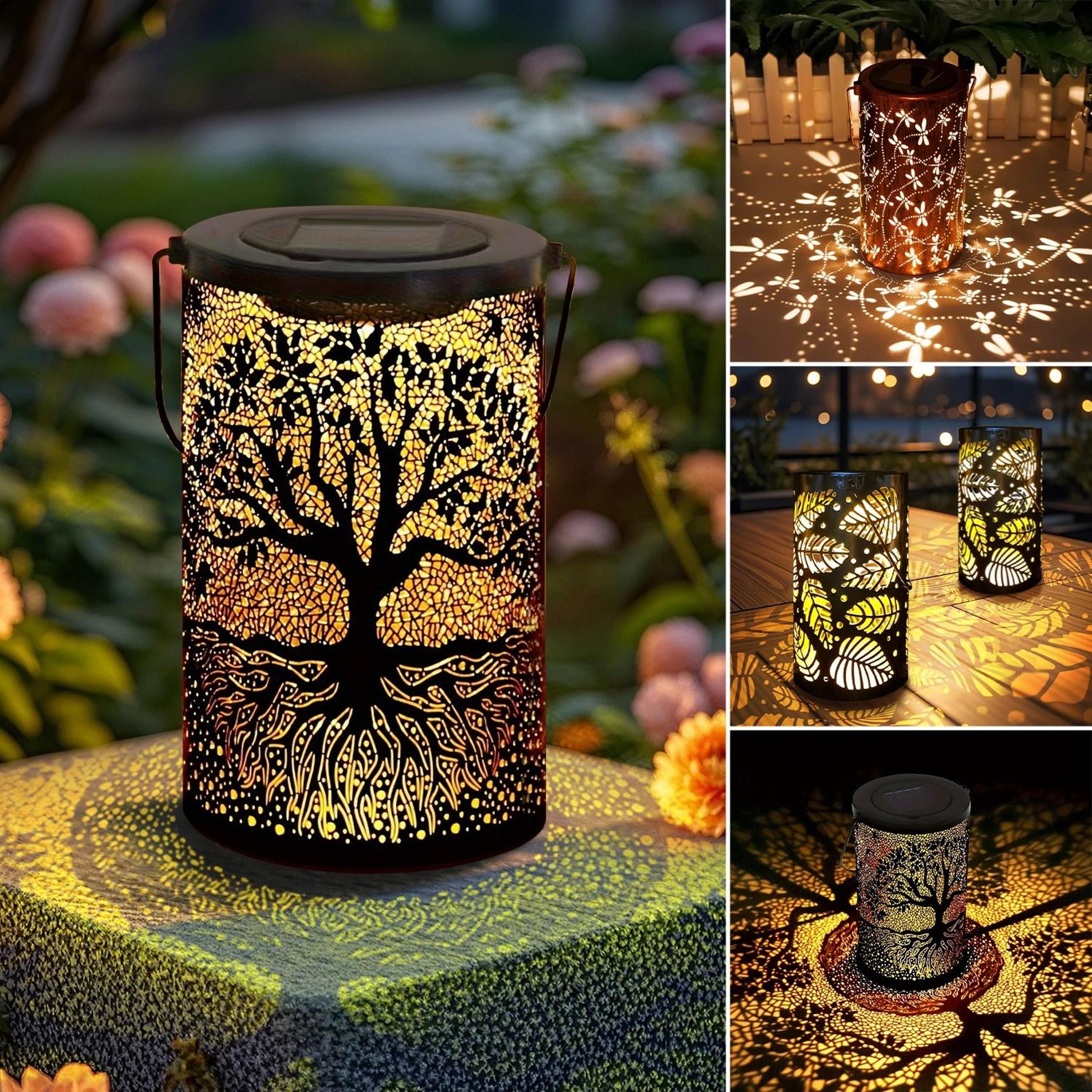 hollow iron solar garden lantern