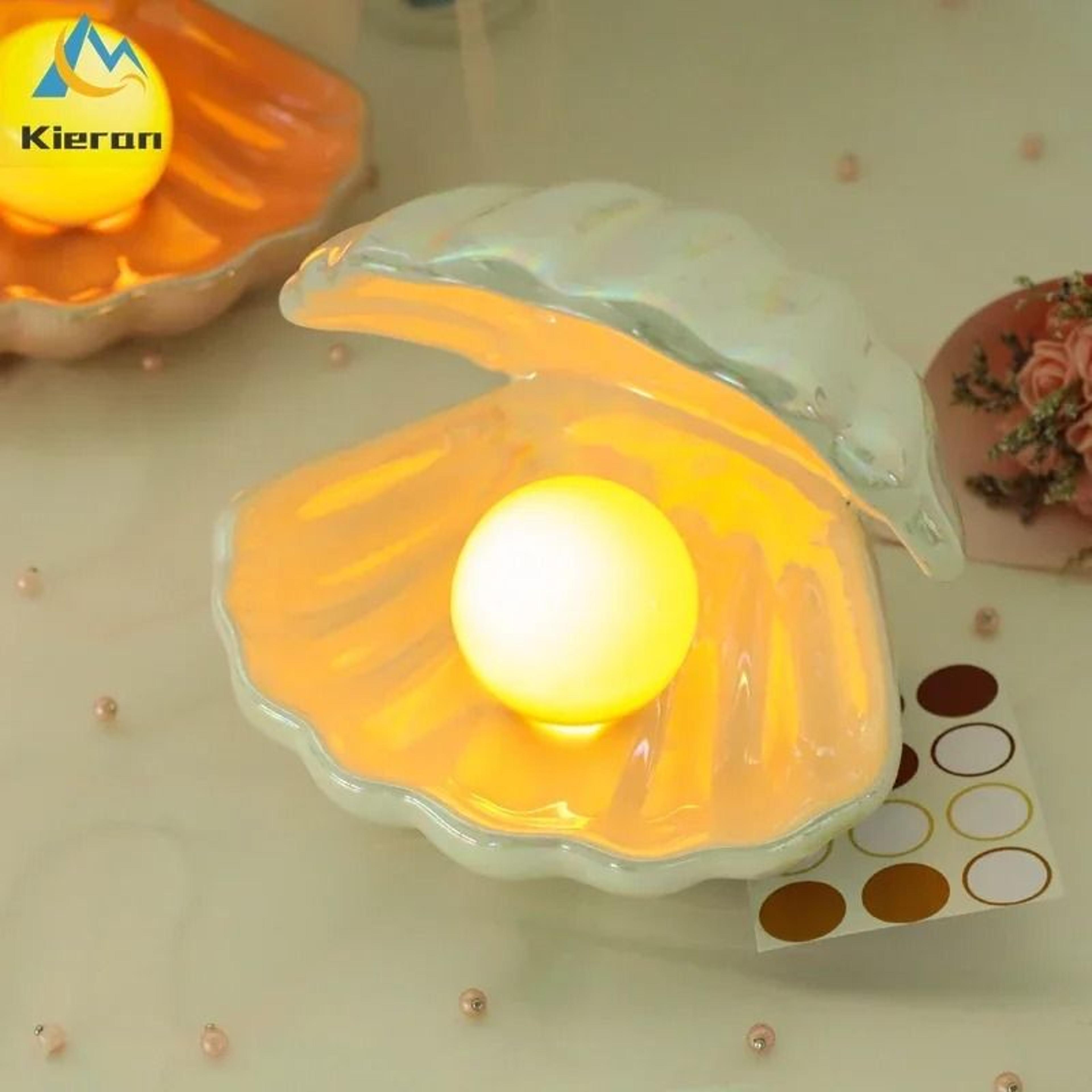 nordic ceramic shell & pearl led lamp – modern desktop night light