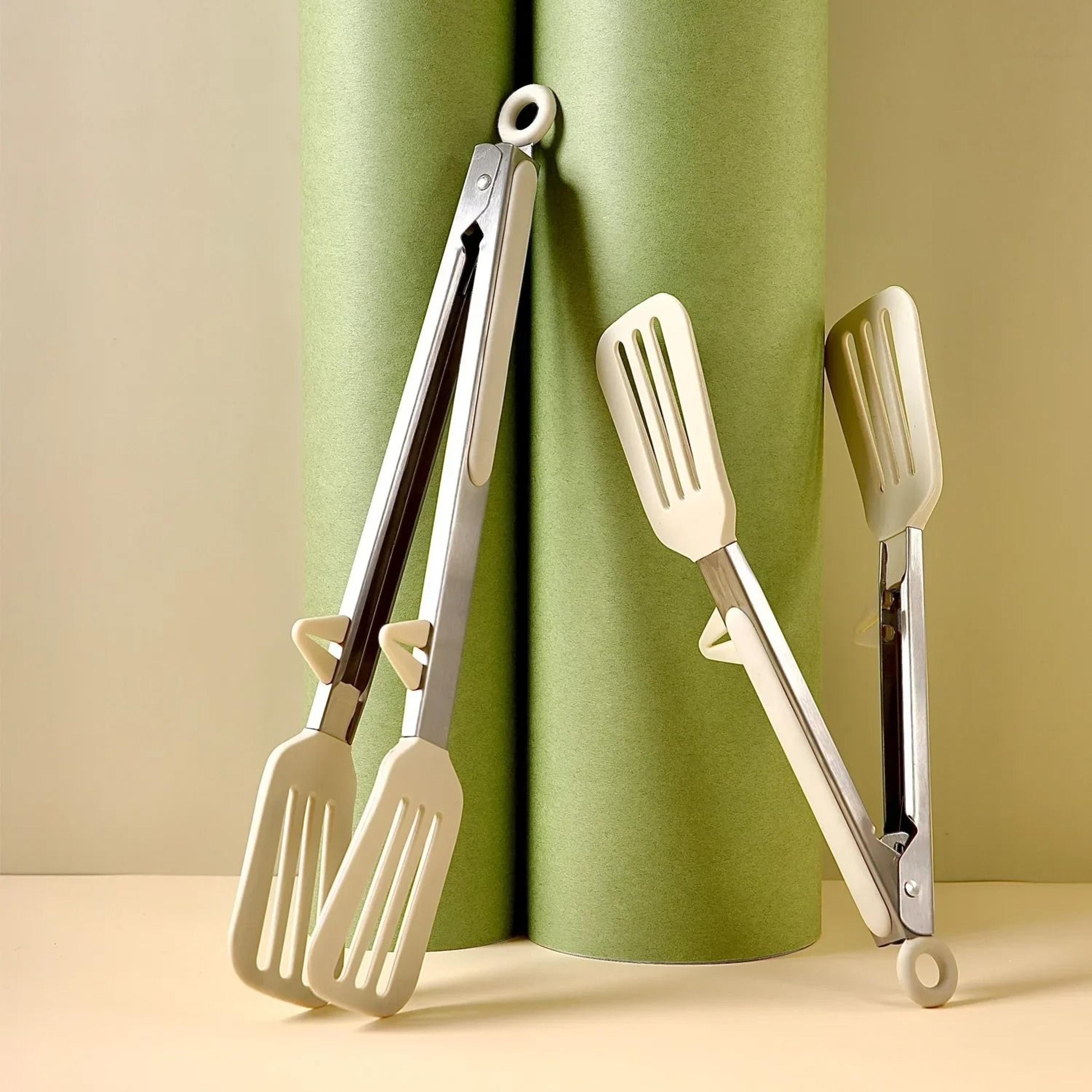 silicone tongs – non-stick stainless steel cooking clips
