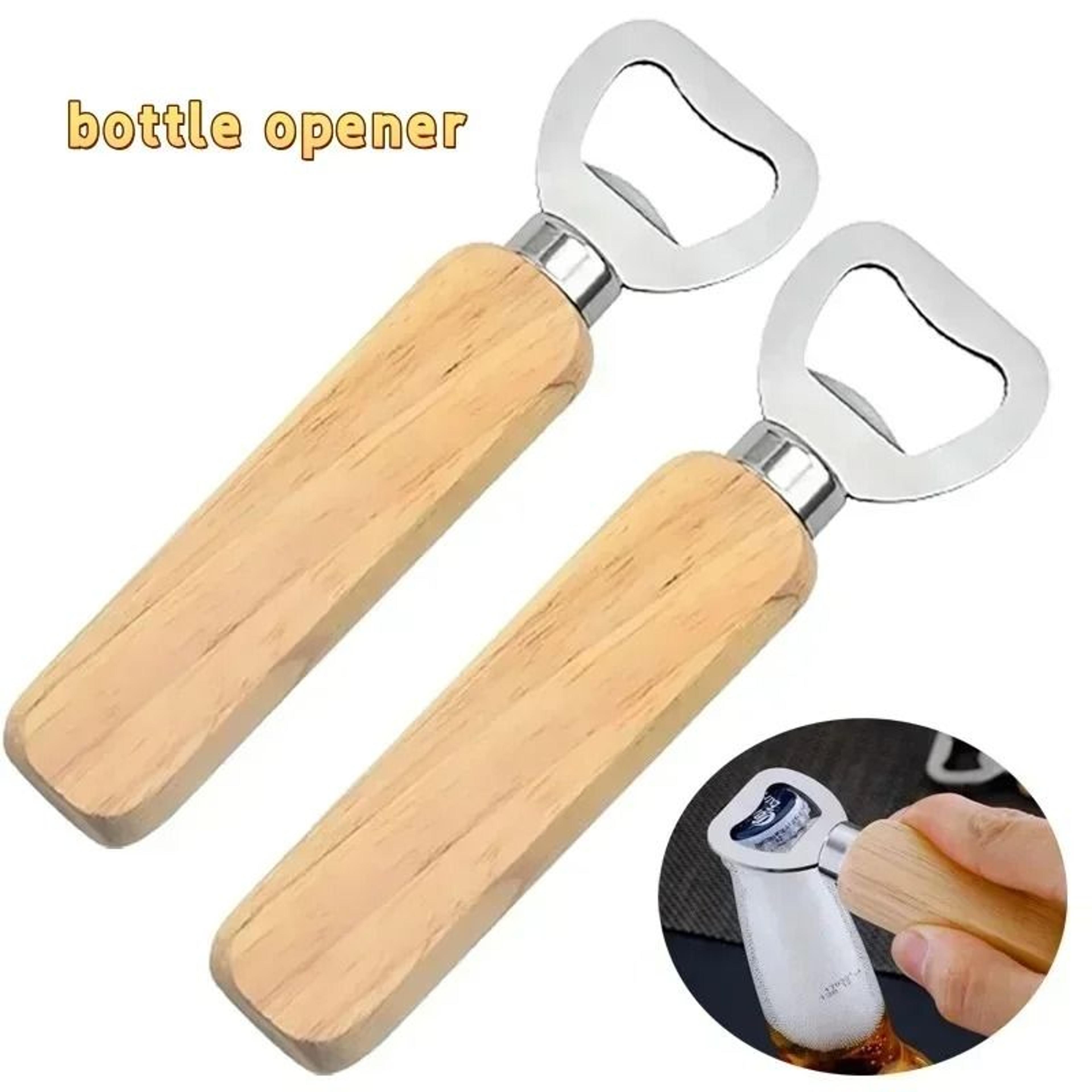premium stainless steel bottle opener – ergonomic wooden handle cap opener