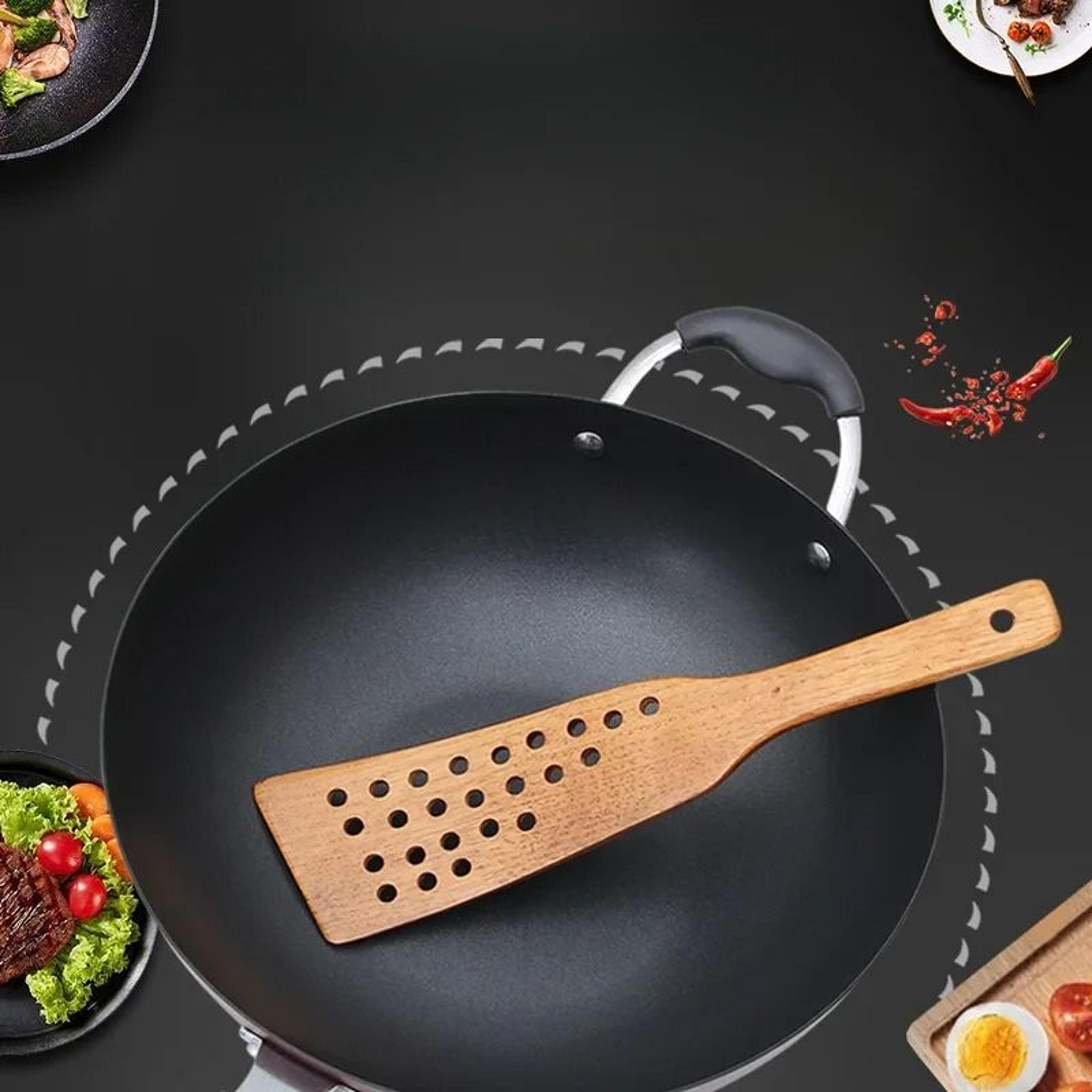natural wood spatula – non-stick professional stir-fry & filter tool