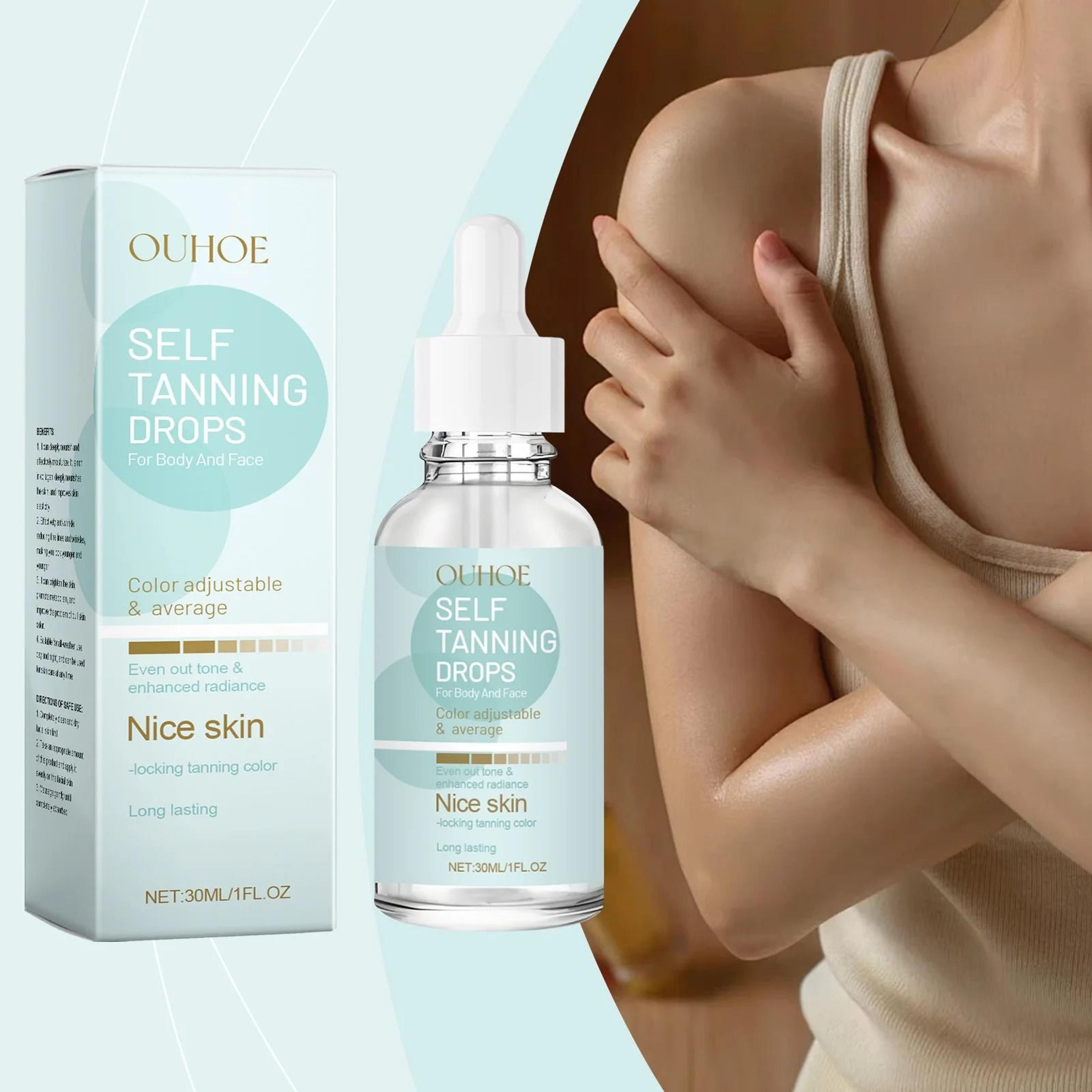 natural glow tanning drops – nourishing brown face & body tinting serum