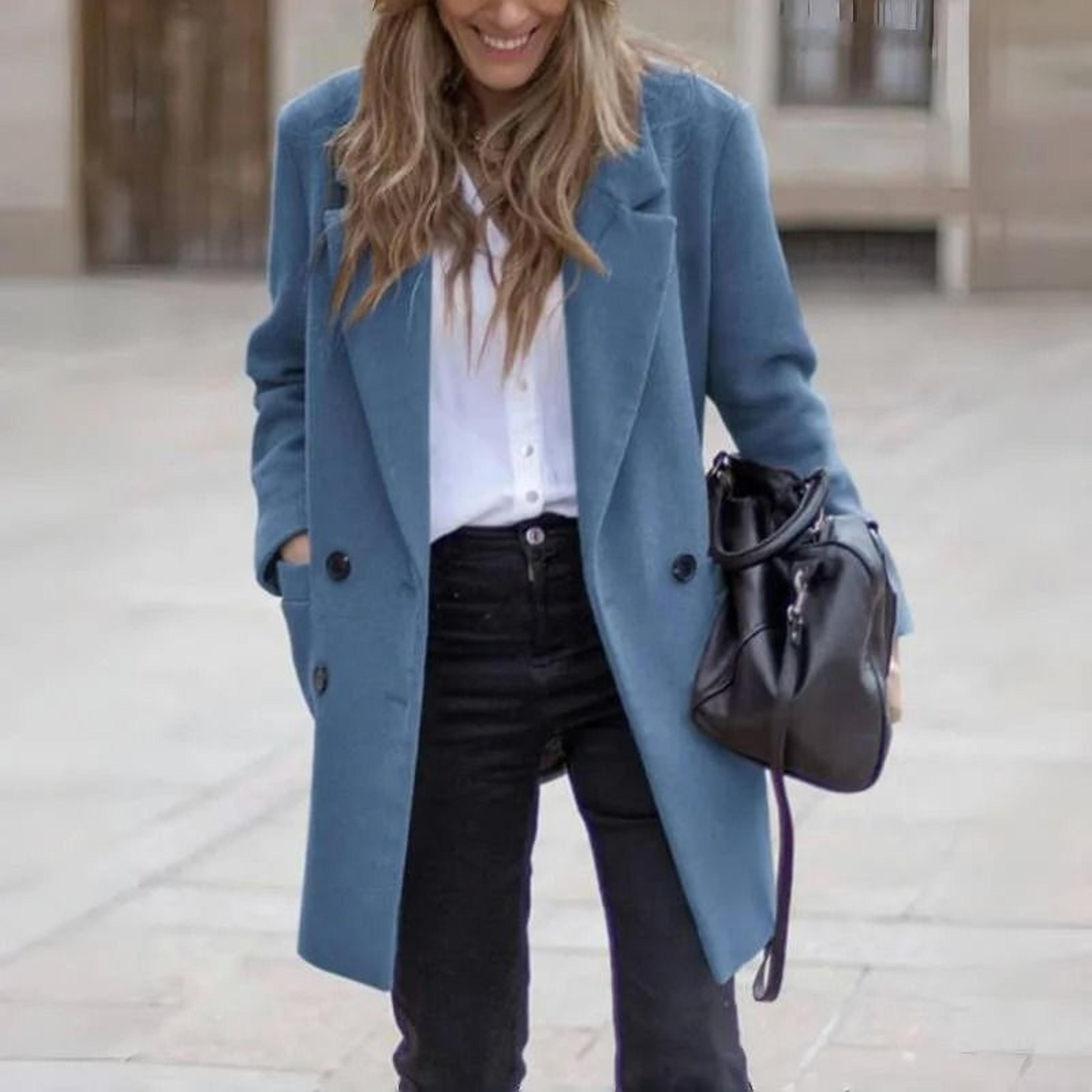 double-breasted winter wool blend coat