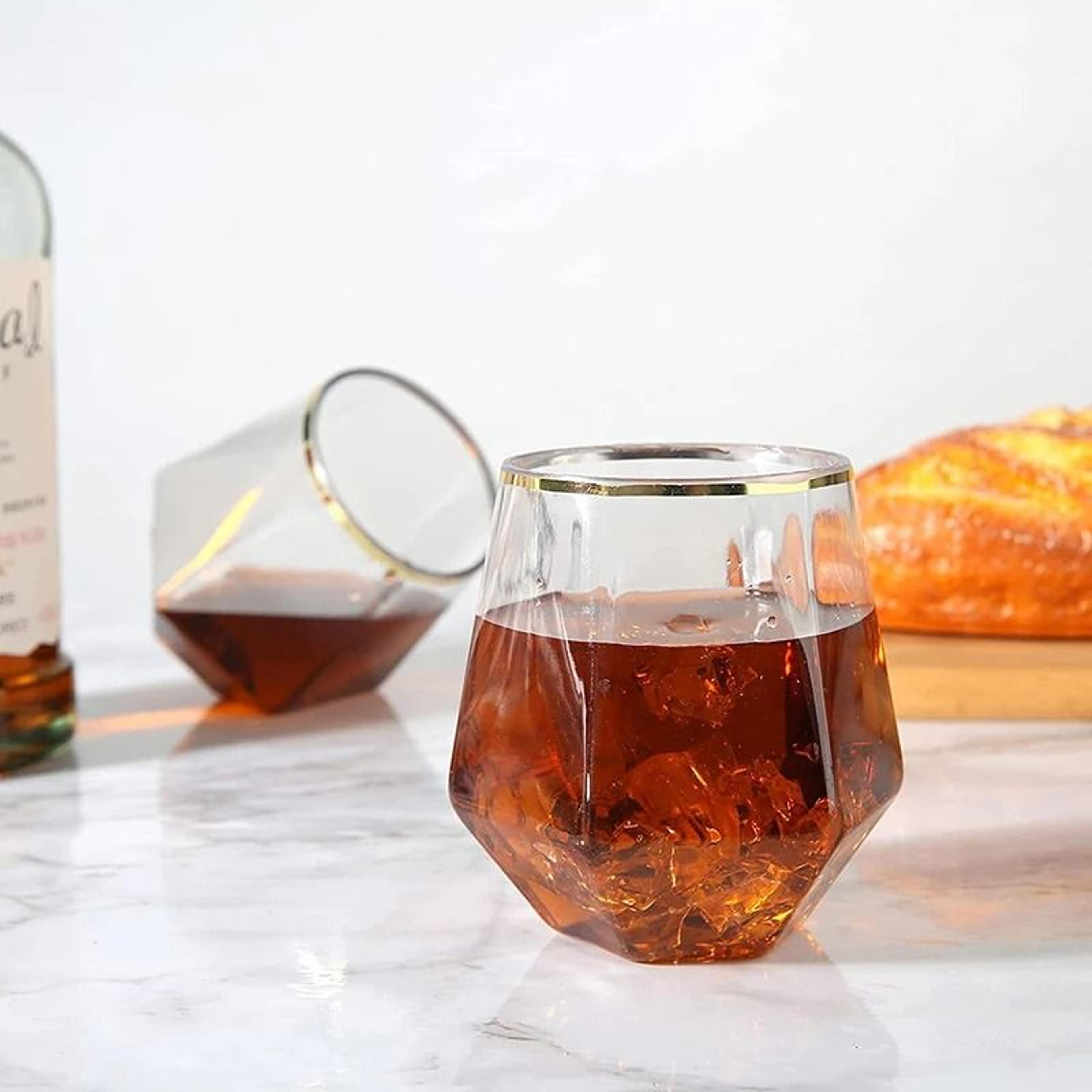 european style gold-edged hexagonal whiskey glass