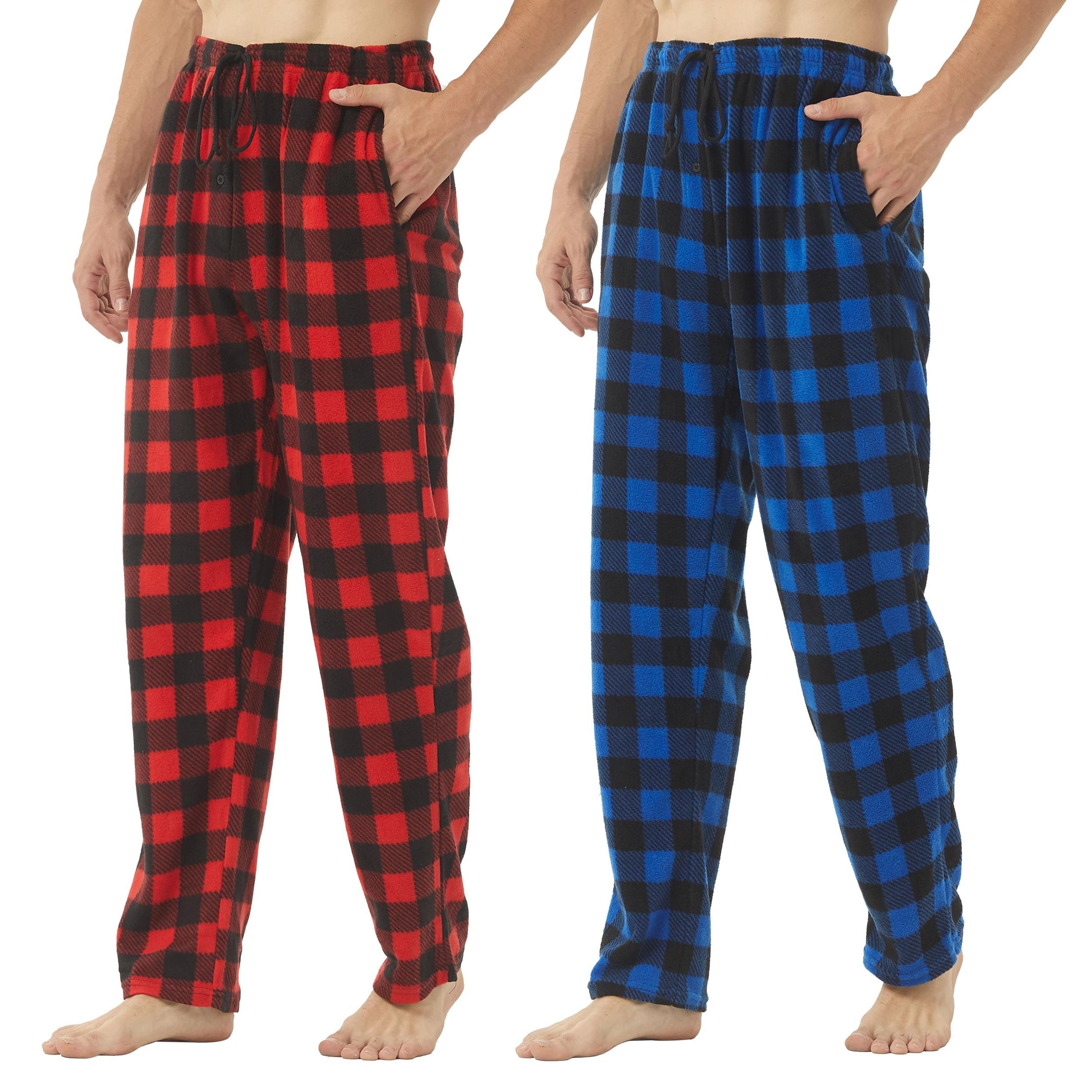 2-pack mens fleece pajama pants | ultra-soft plaid lounge bottoms