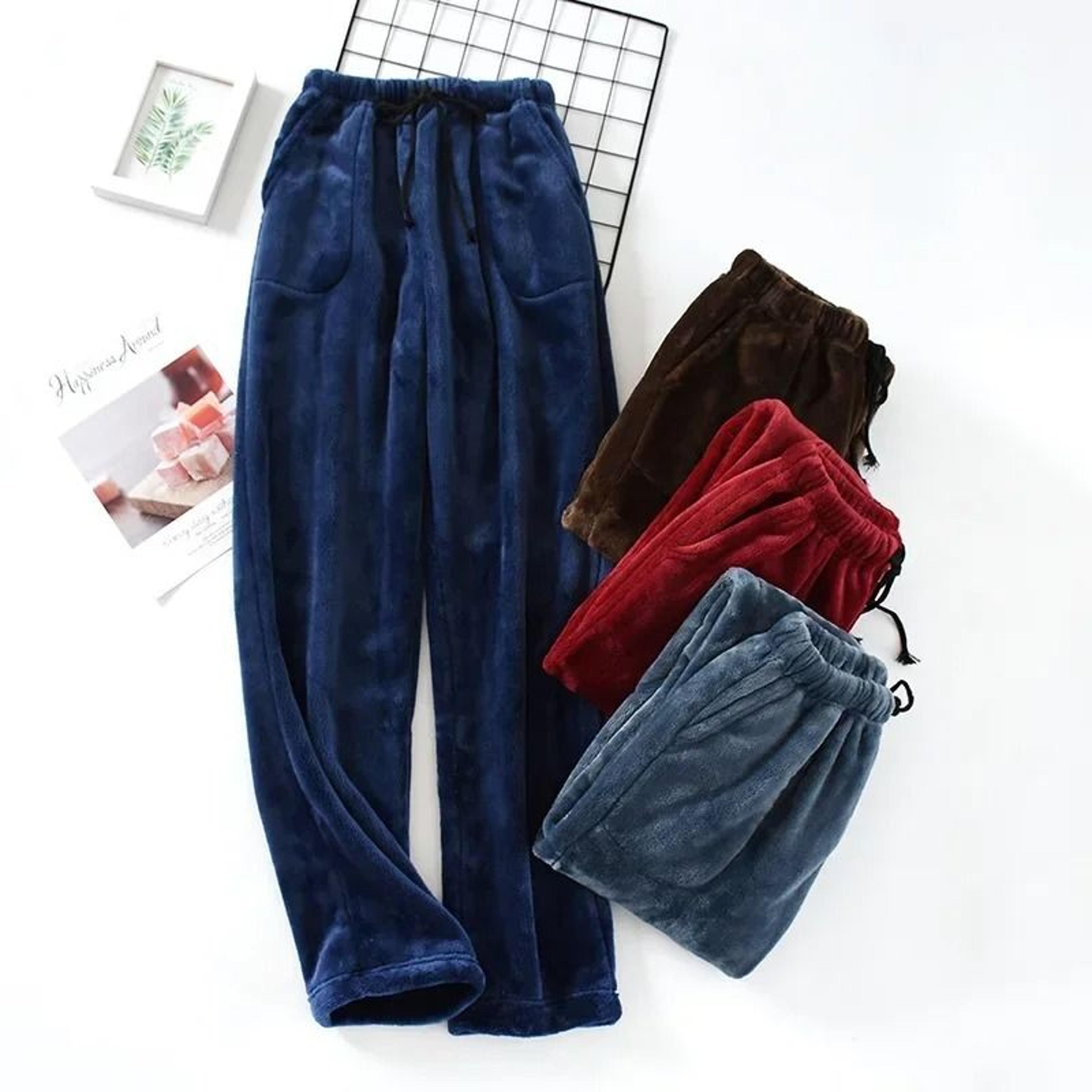 thickened flannel home trousers | mens winter coral fleece pajamas