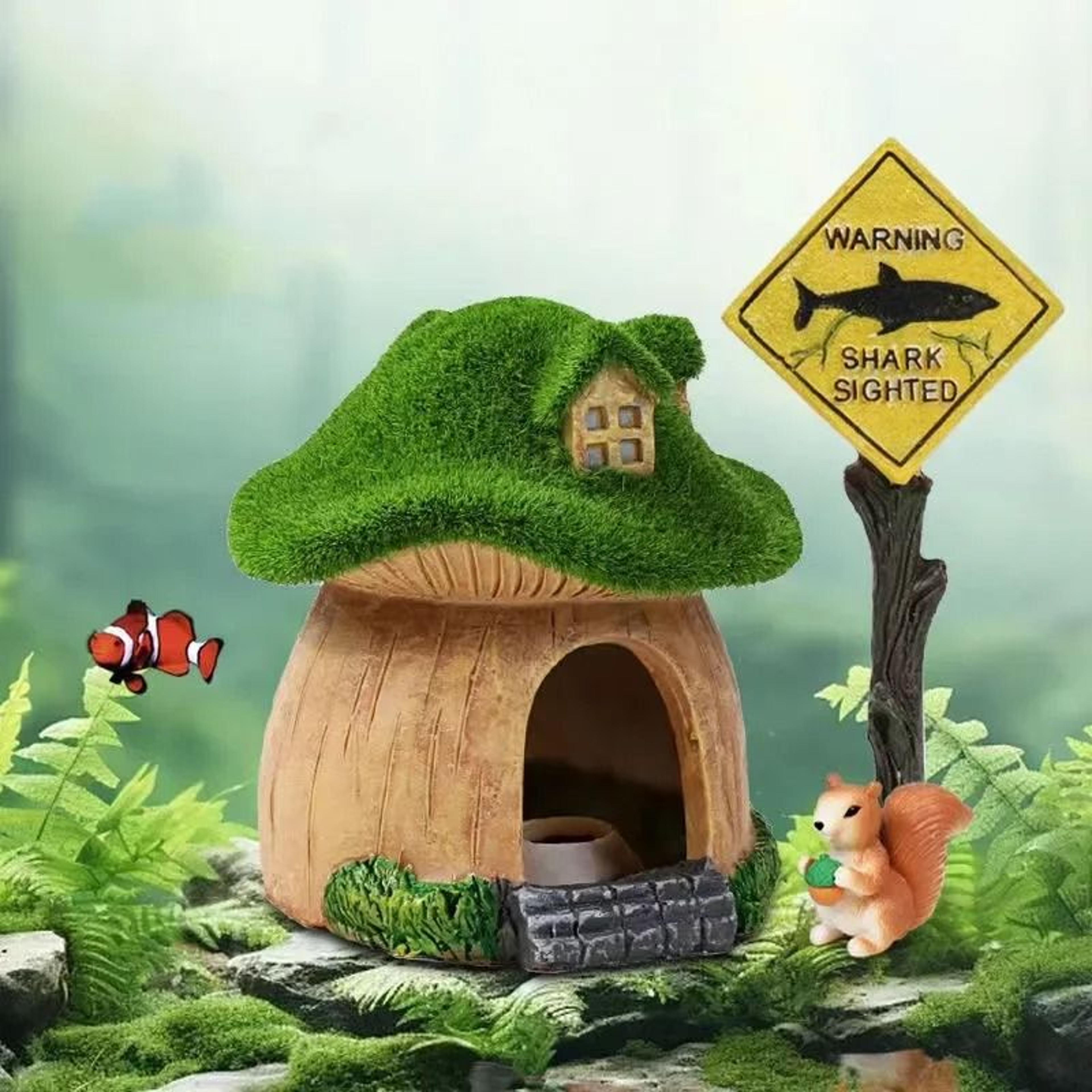 whimsical mushroom moss house ornament