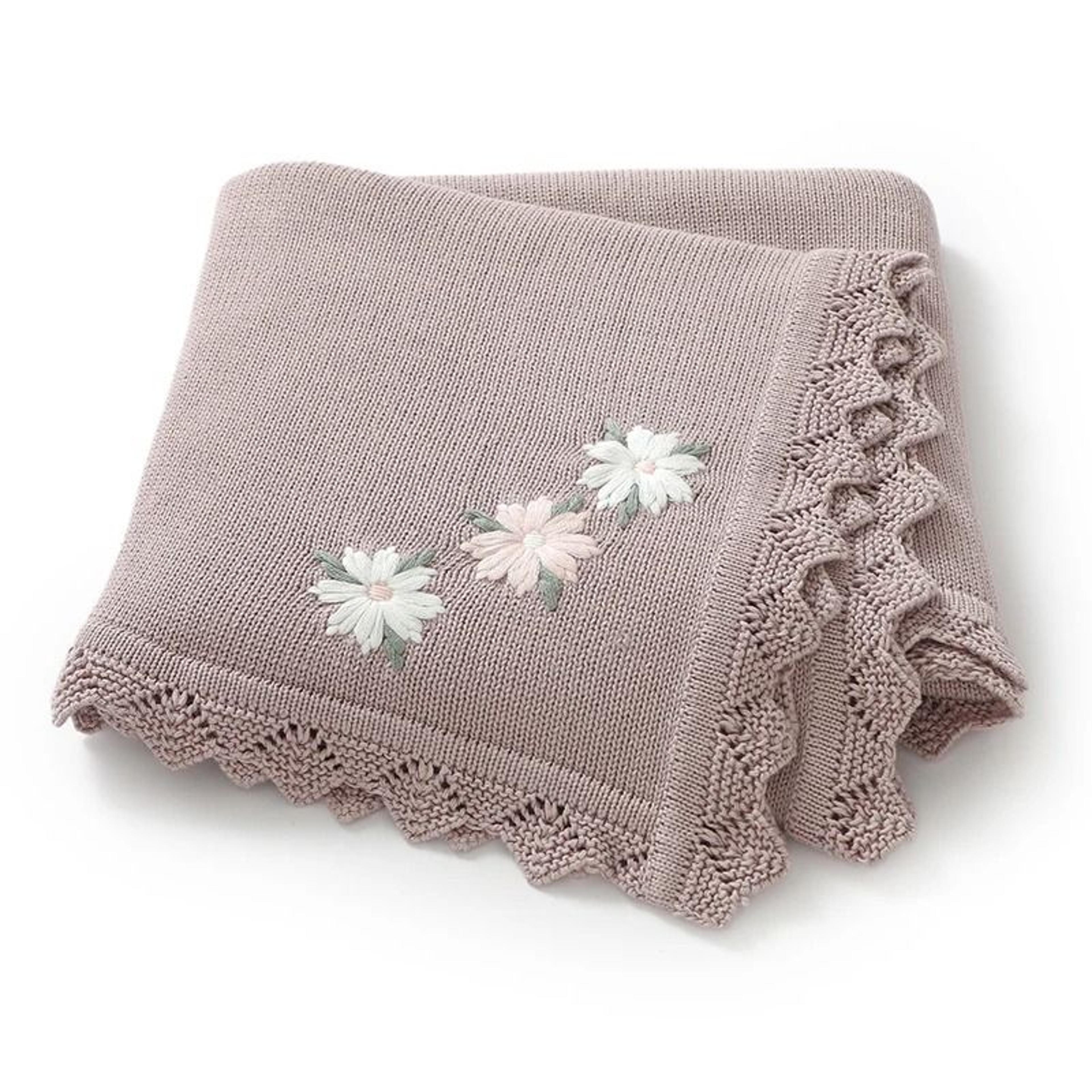 blossom-knit embroidered cotton baby blanket