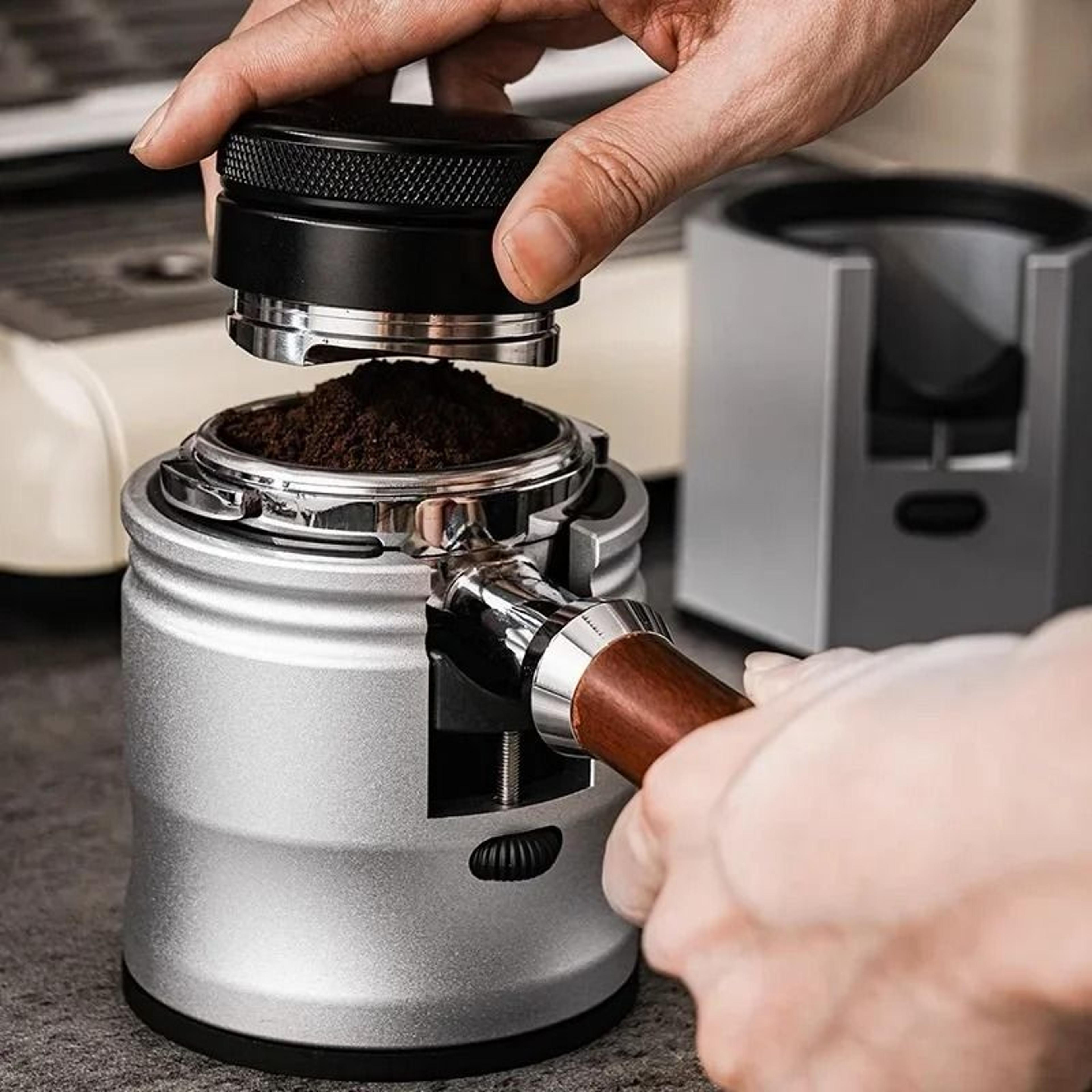 adjustable aluminum espresso tamper stand & portafilter holder
