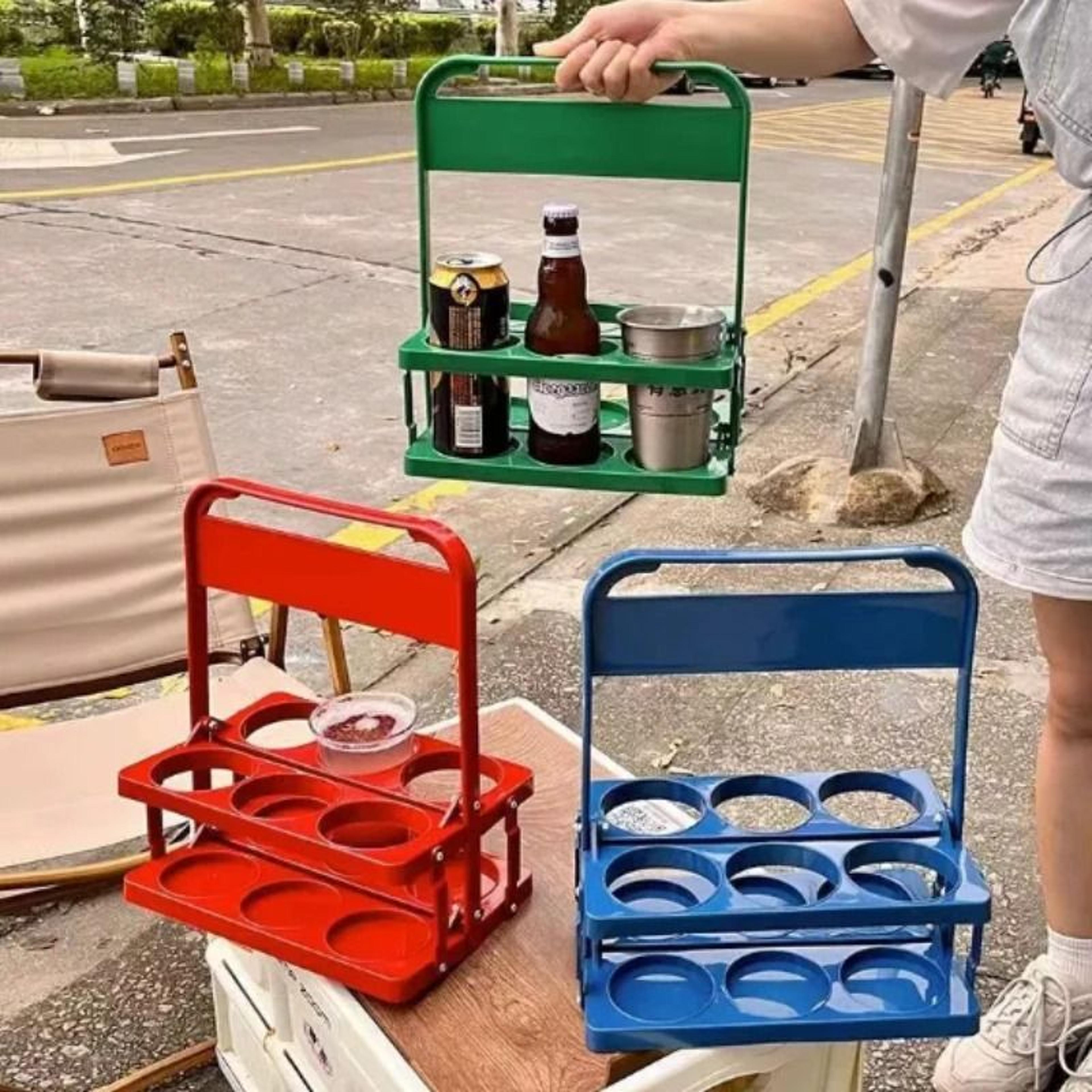 foldable 6-hole beverage carrier and reusable wine bottle rack
