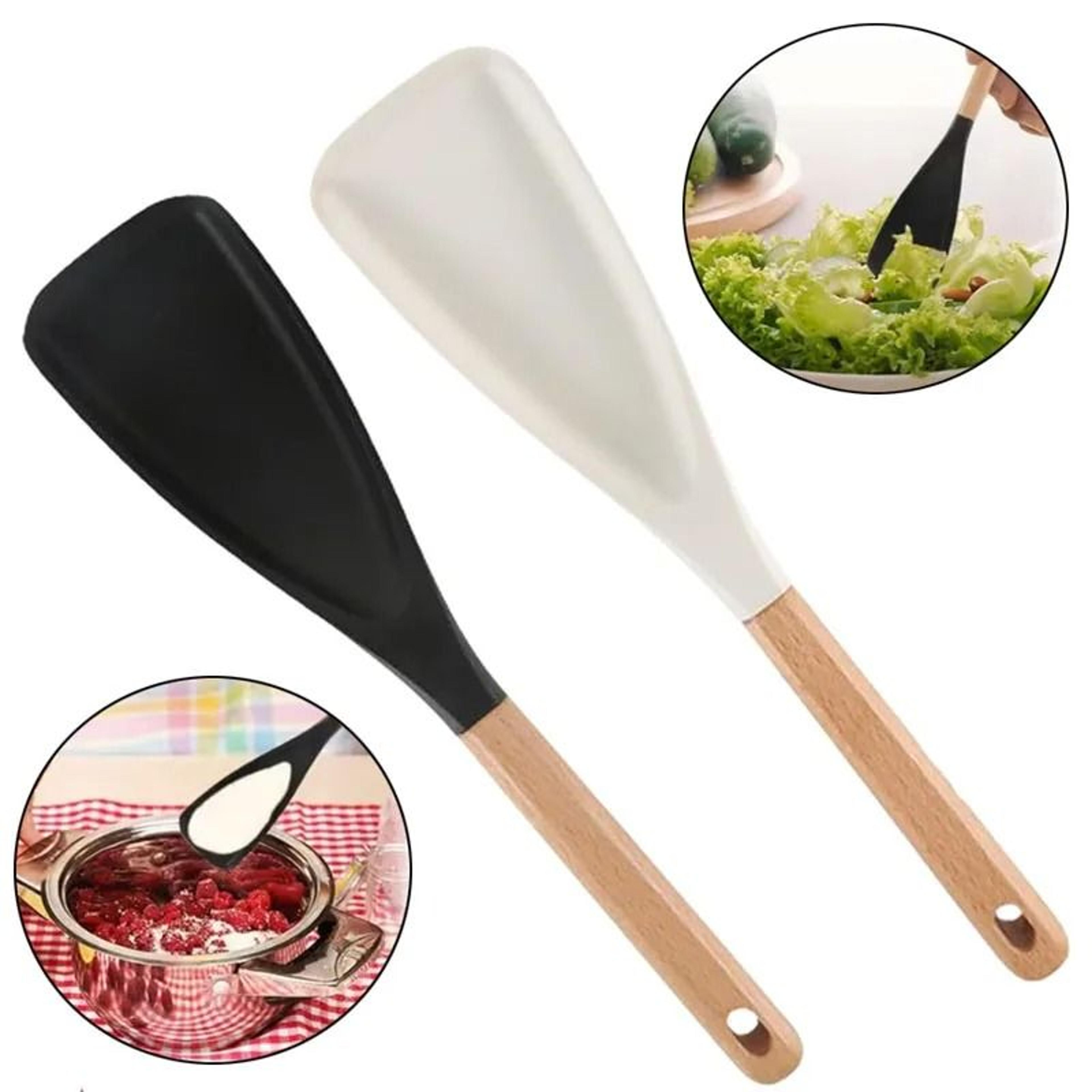 premium silicone cooking spoon and multipurpose spatula with natural wood handle