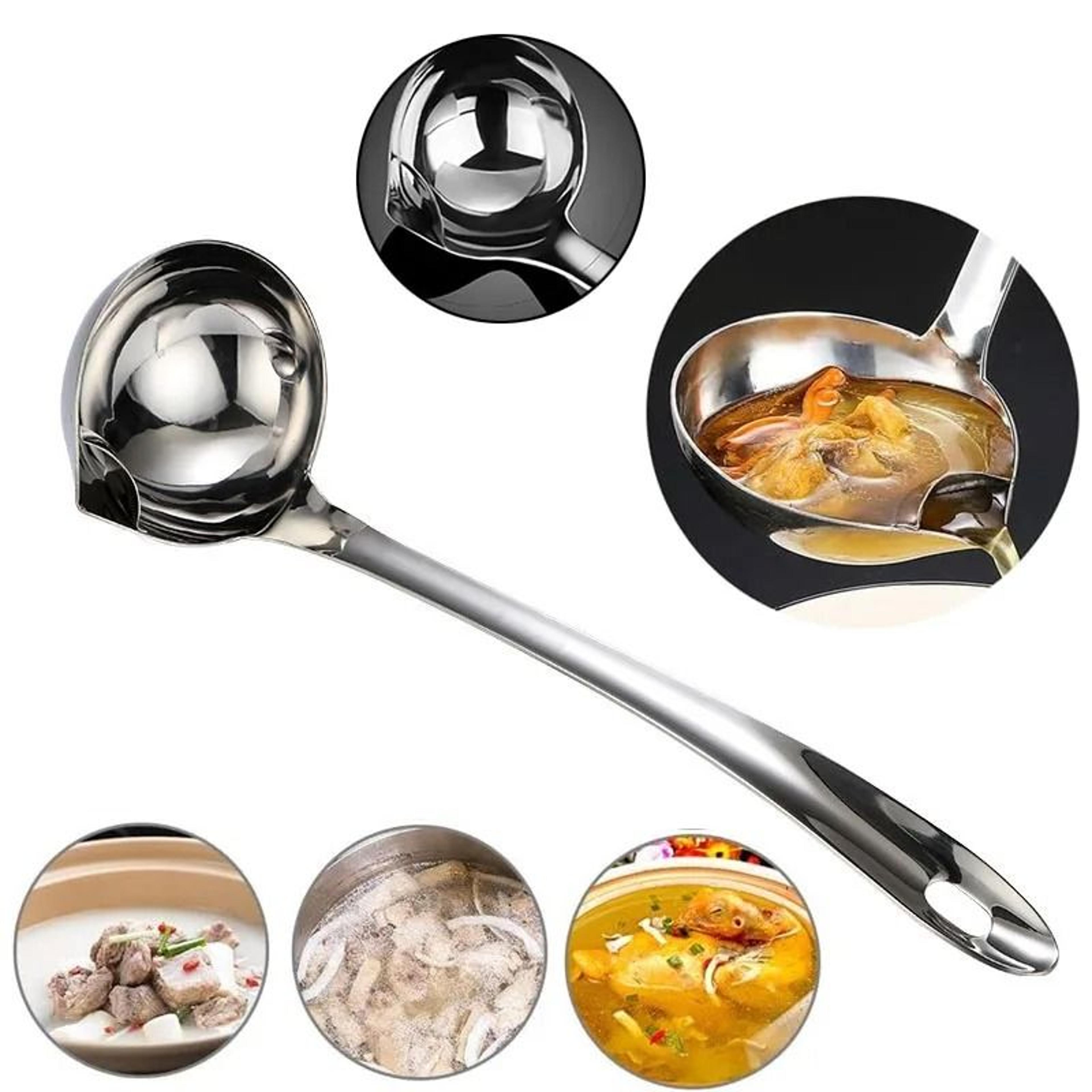 stainless steel soup fat separator and grease strainer spoon with precision spout
