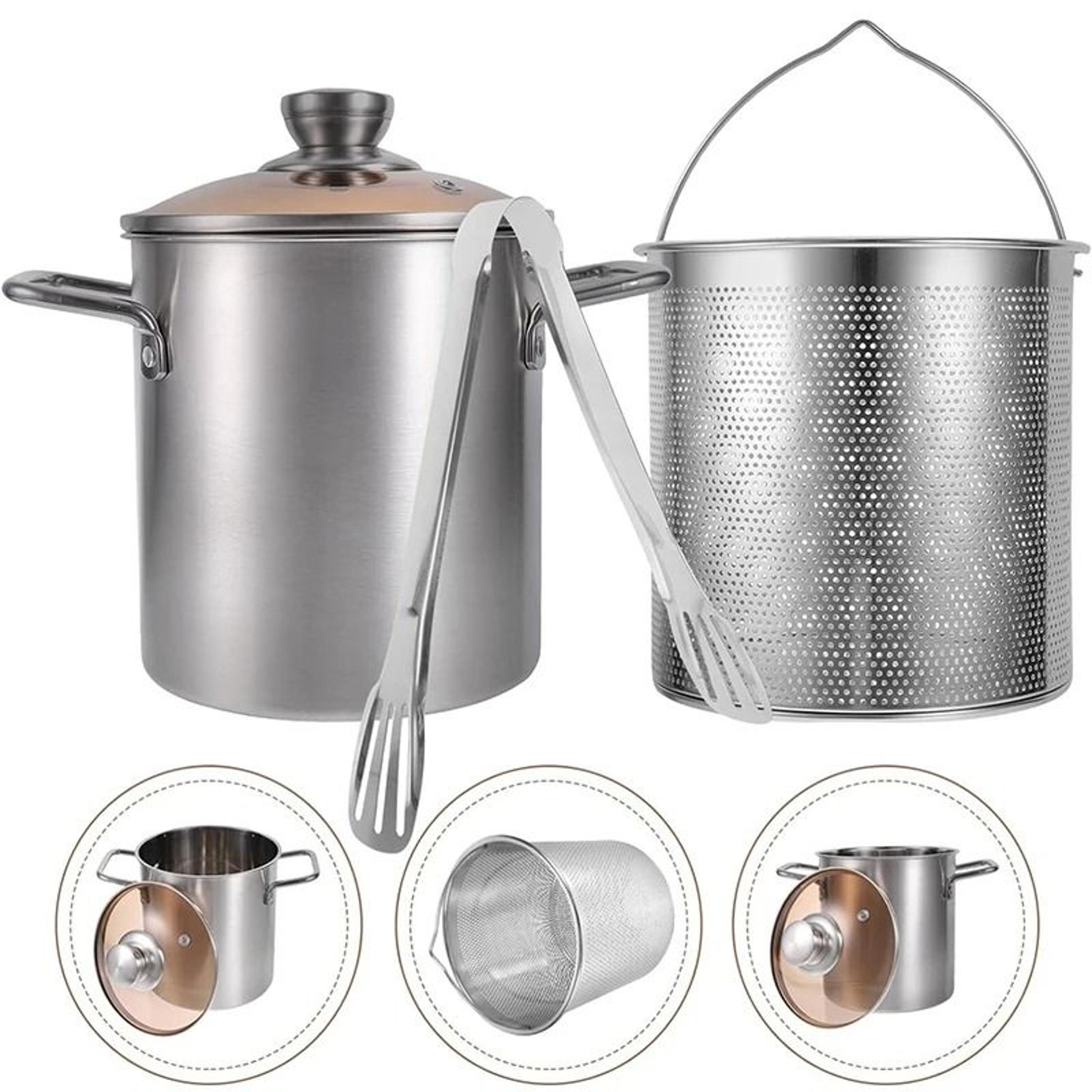 3l japanese tempura deep fryer pot with mesh steamer & lid