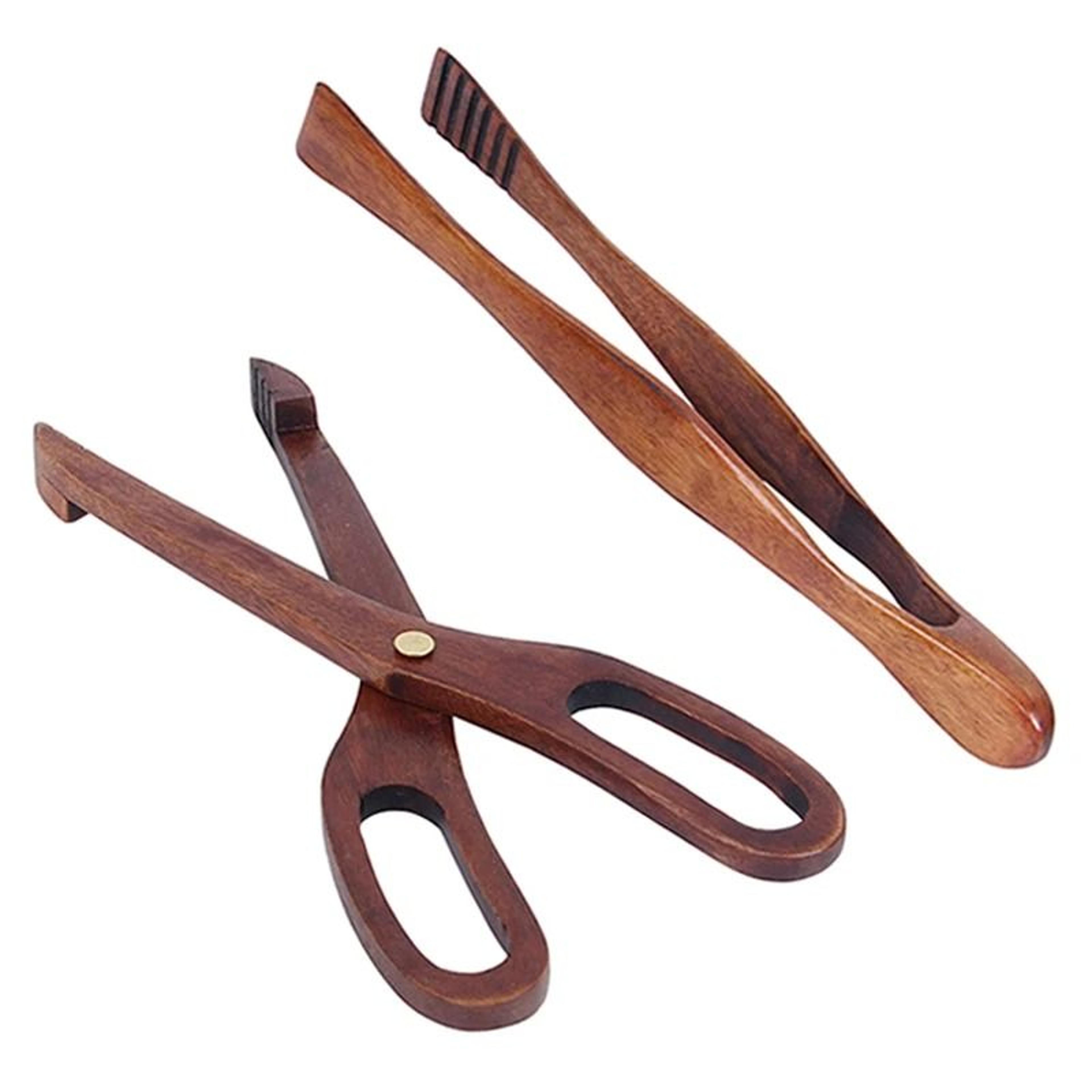 natural bamboo scissor-style kitchen tongs & serving clamp