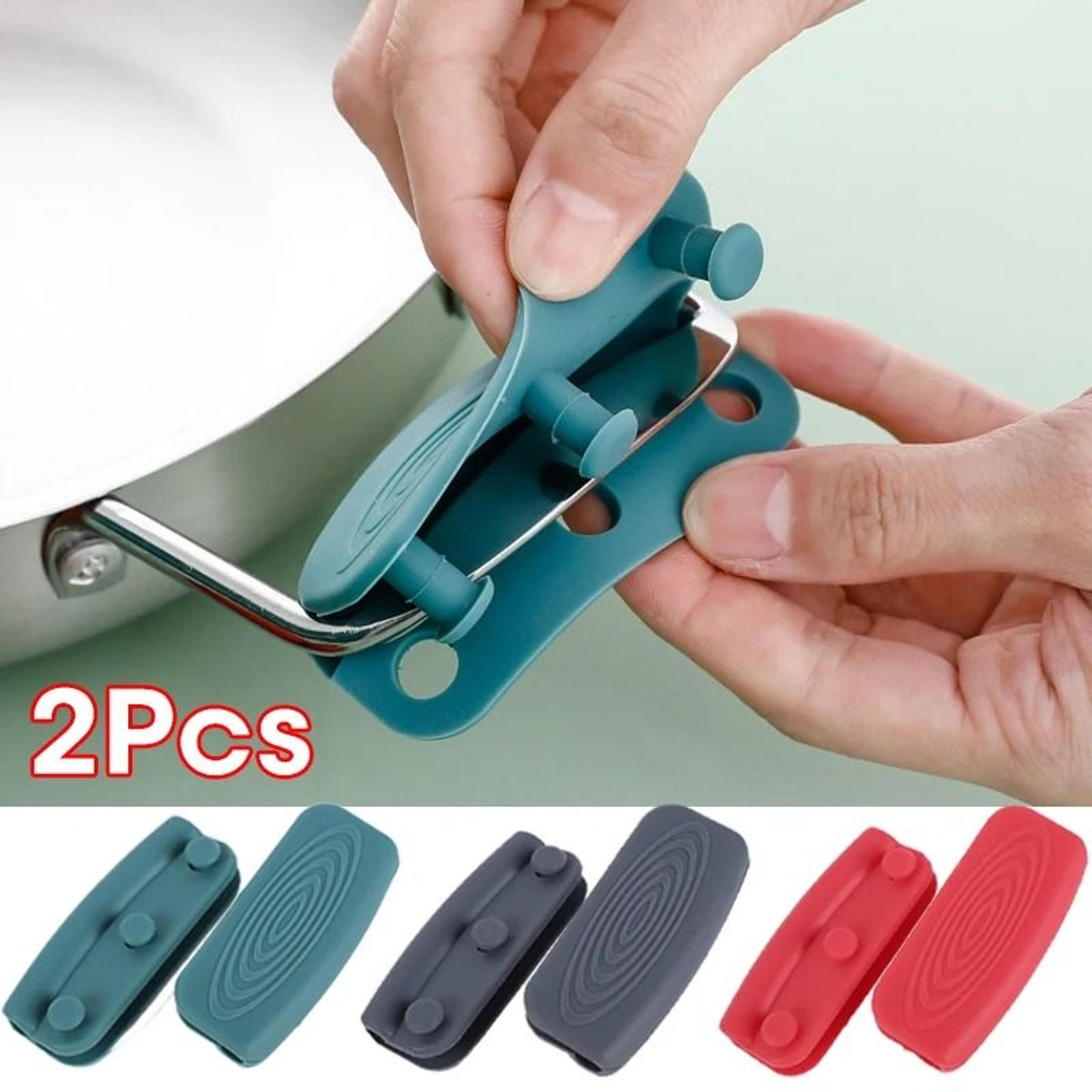 2-piece auto-lock silicone pot handle covers & heat-resistant clips