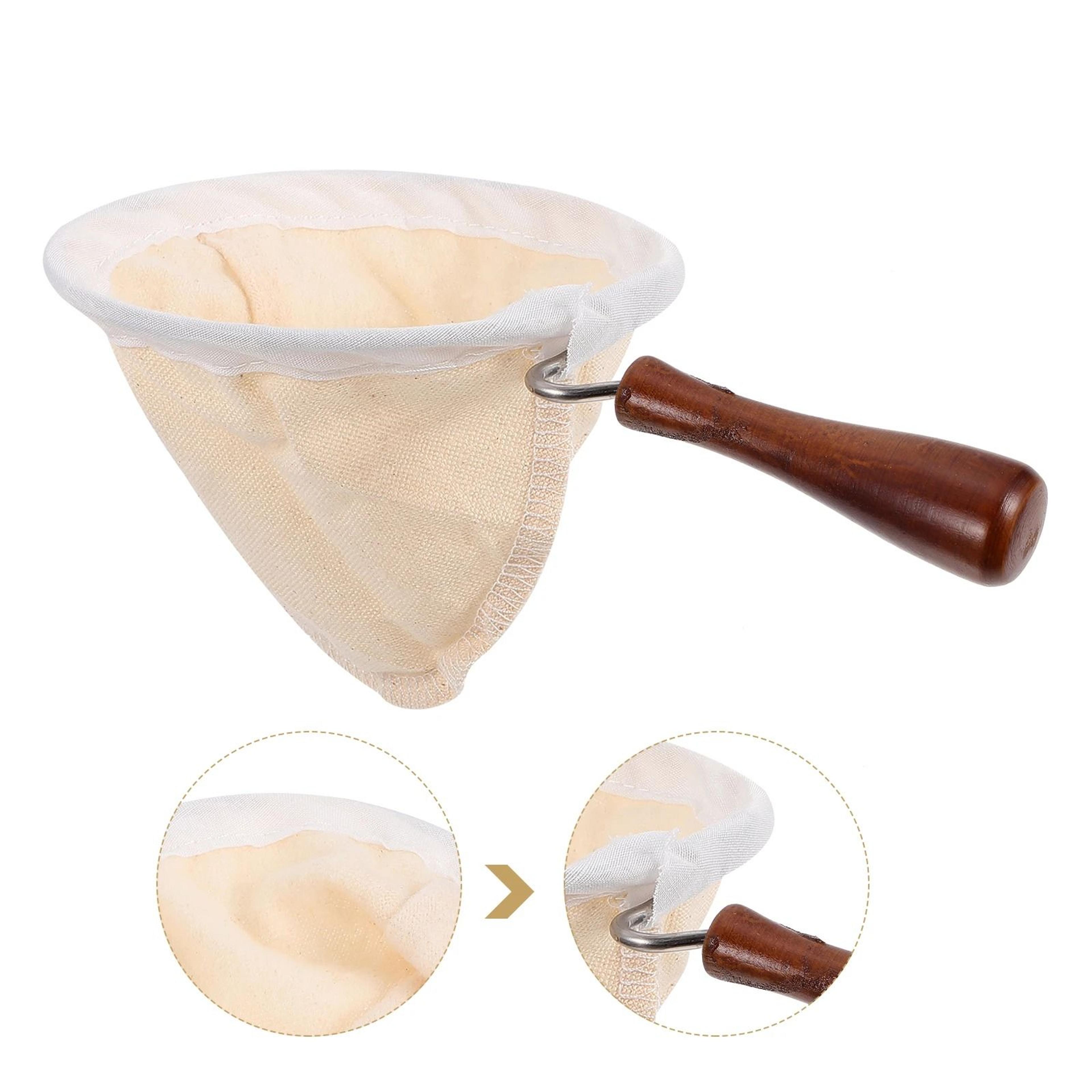 reusable flannel coffee filter bag with wood handle