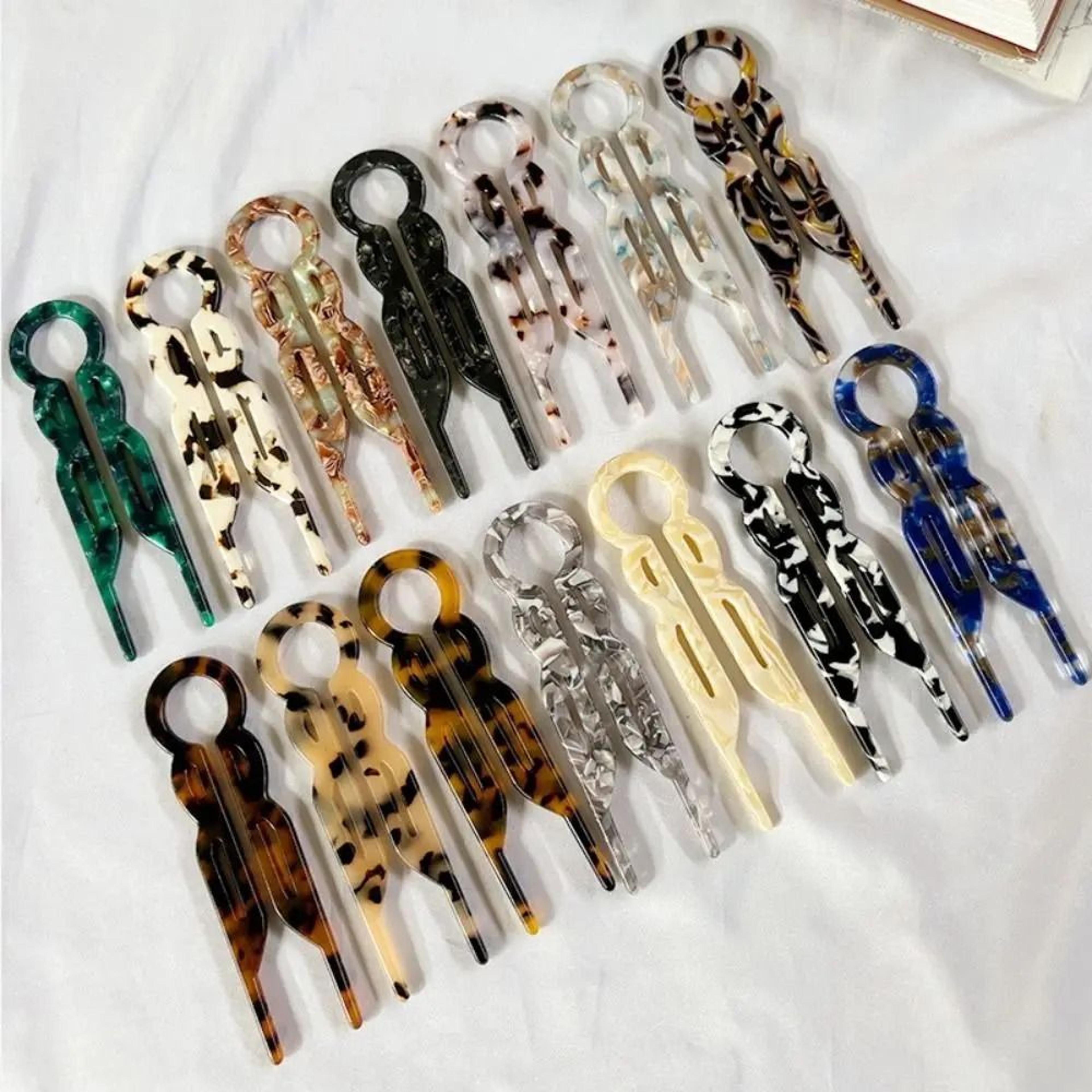 u-shaped acetate hair stick and professional bun clip