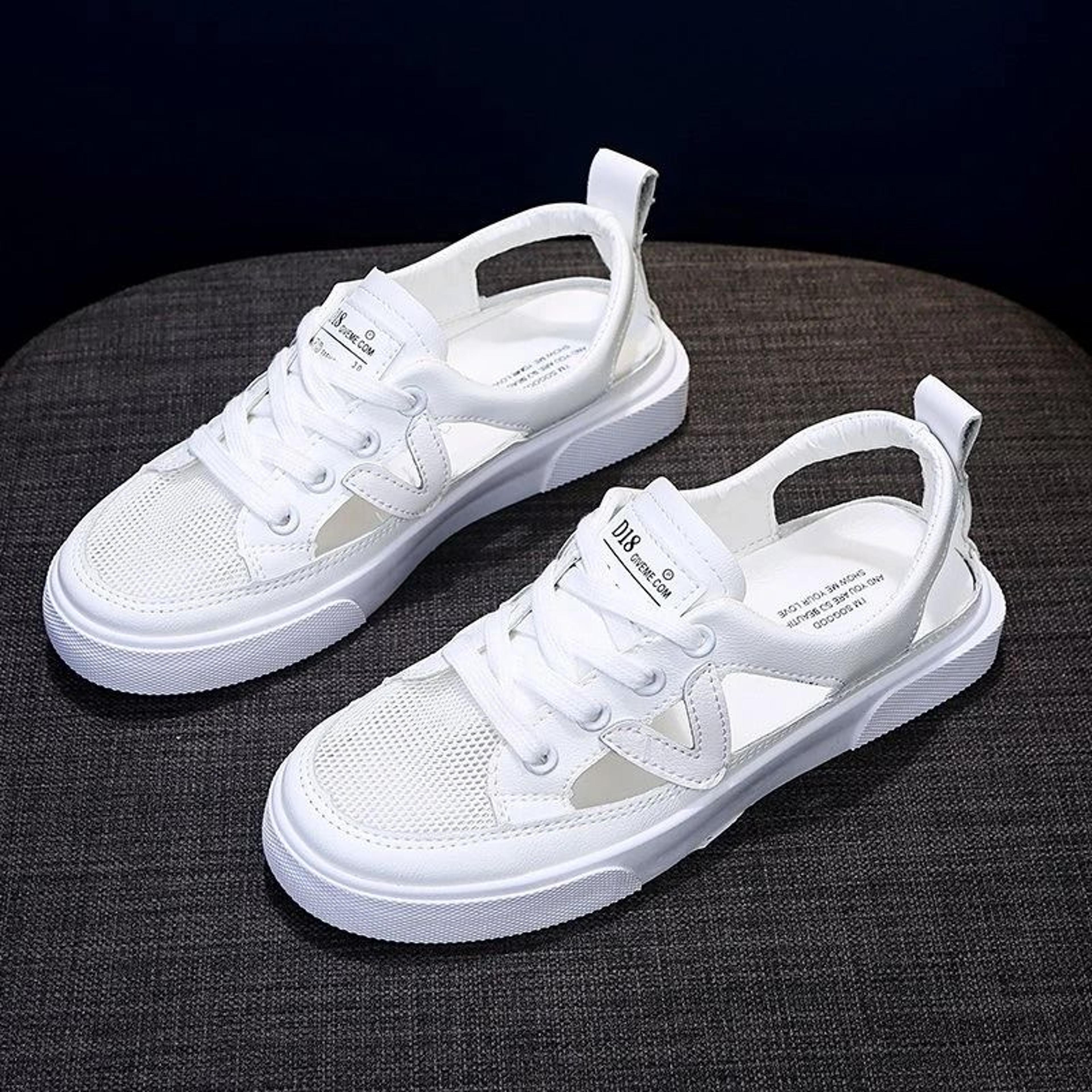 breathable white mesh fish-mouth sandals – elegant transparent mesh casual shoes