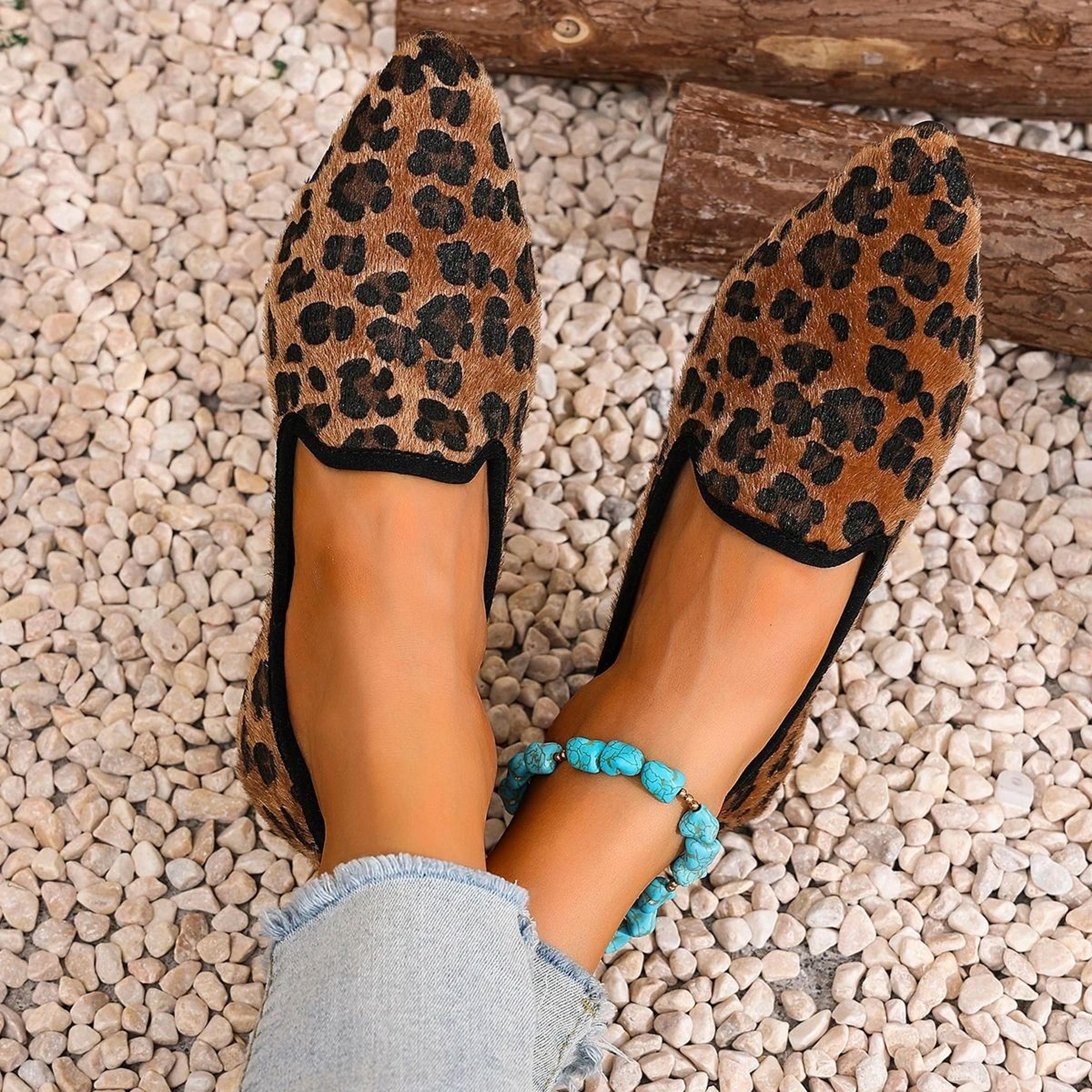 fashion leopard pointed-toe loafers – casual wear-resistant walking flats