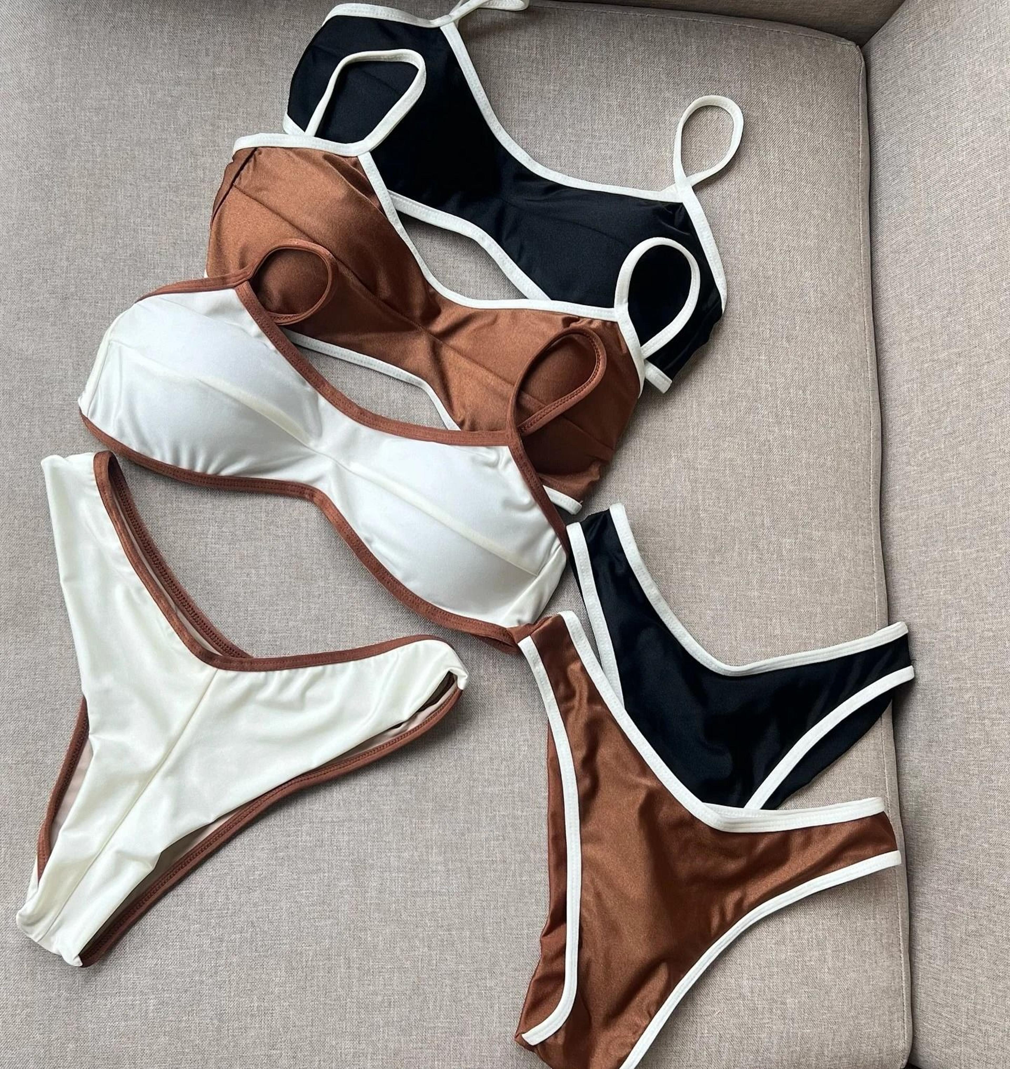 shiny bandeau thong bikini – sexy metallic brazilian swimwear