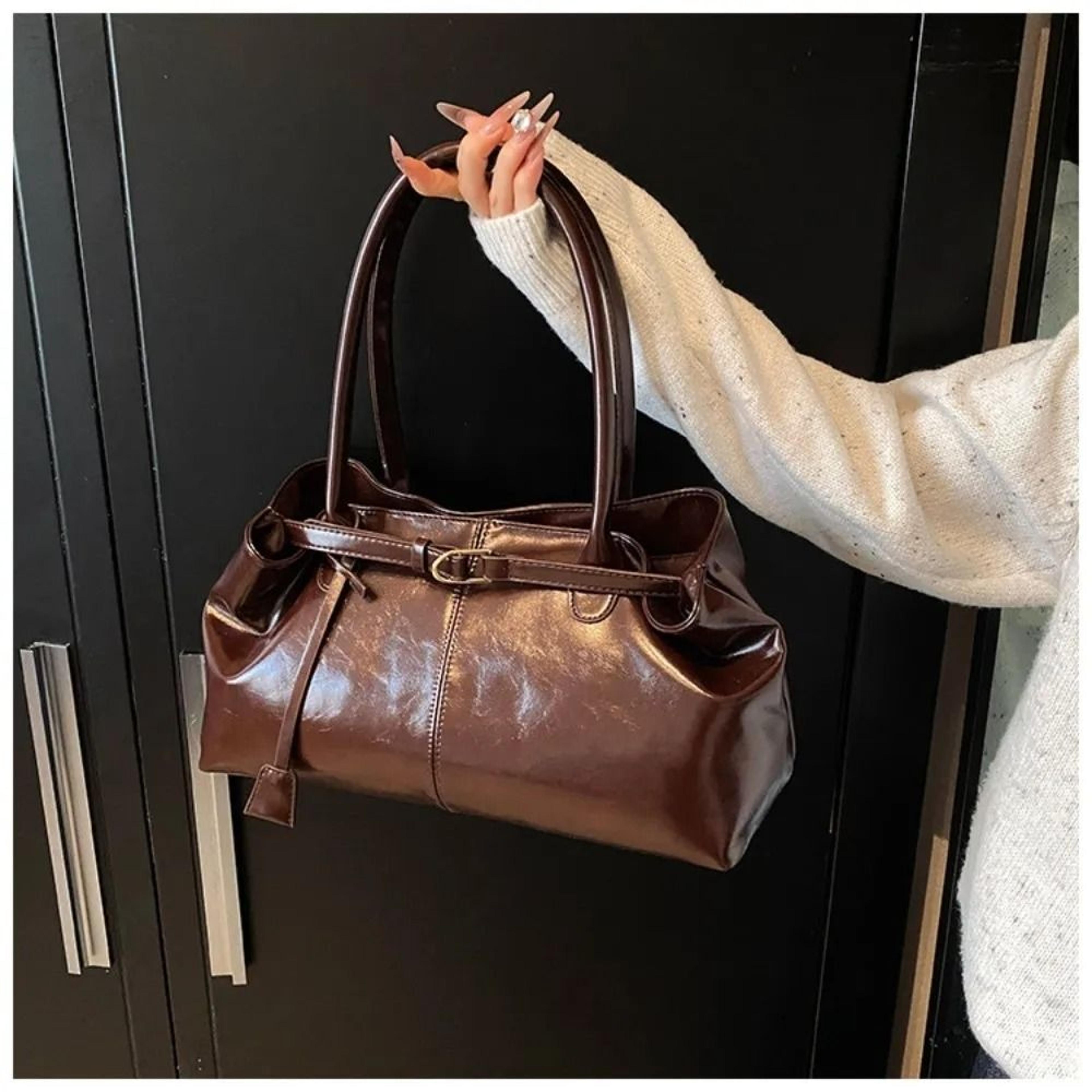 oil pu leather large-capacity tote – fashionable multifunctional underarm shoulder bag