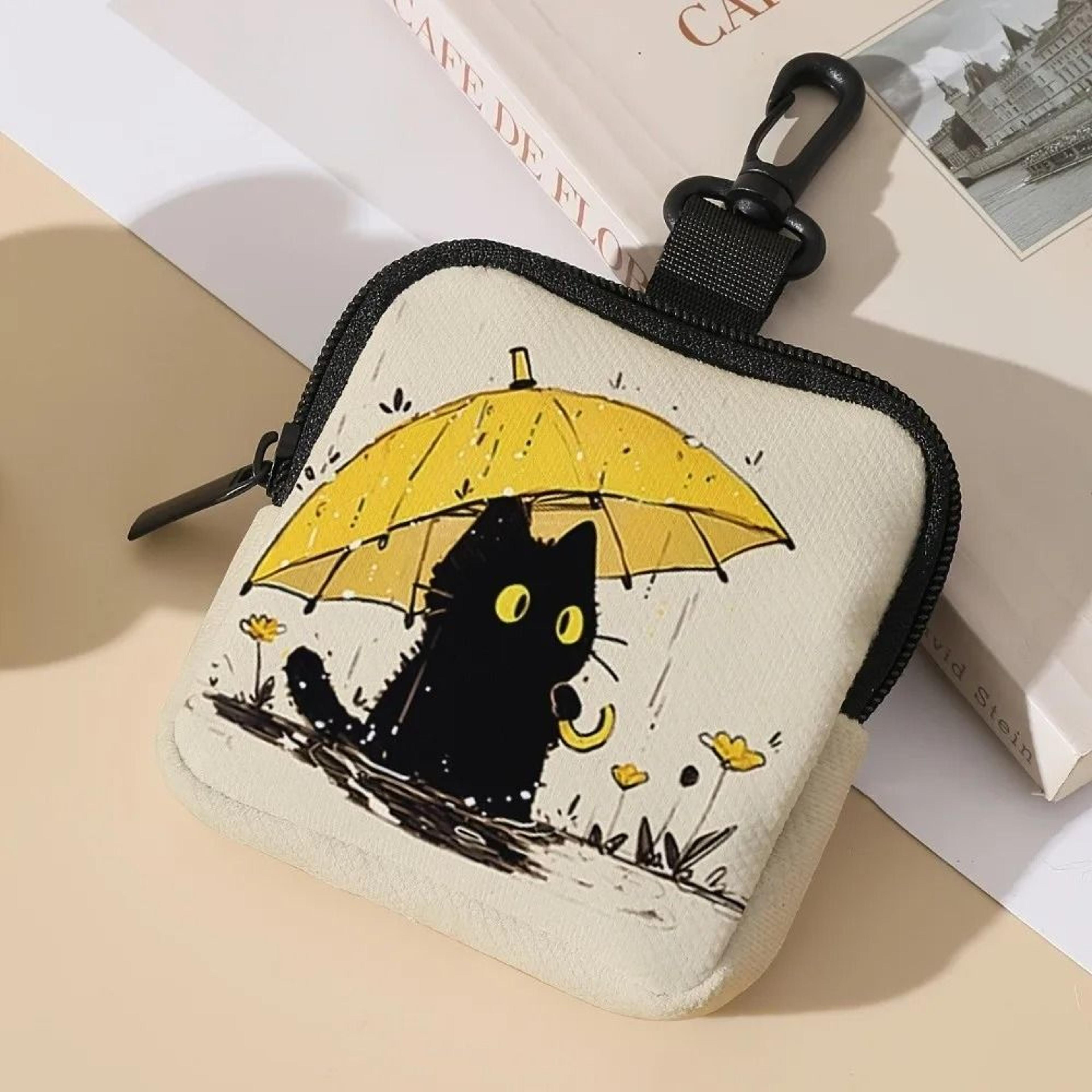 cat print mini coin purse – waterproof artificial leather earphone & card bag