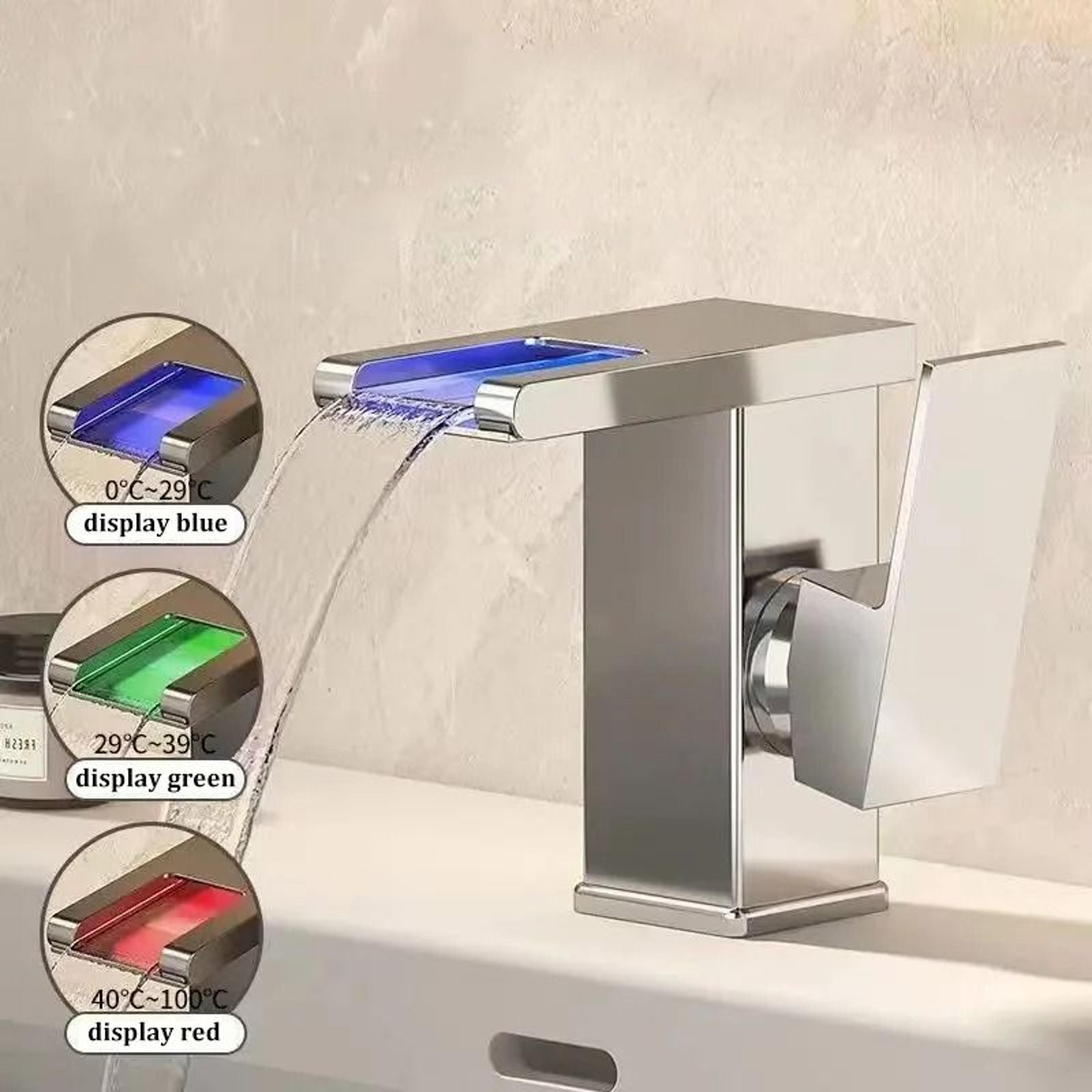 all-copper led waterfall faucet – luminous basin mixer for modern bathrooms