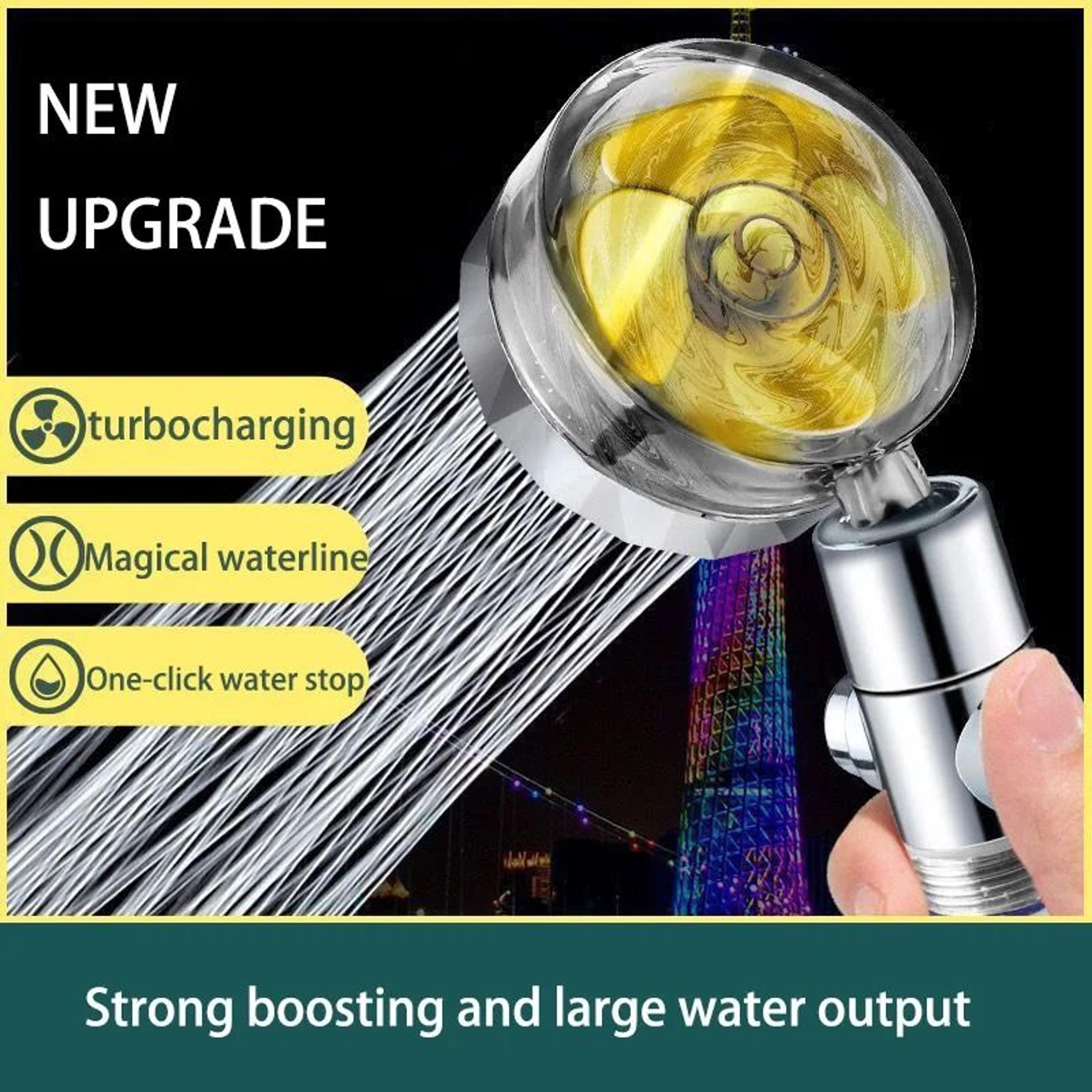 small waist turbo shower head – 360° rotating high-pressure handheld with visual turbine