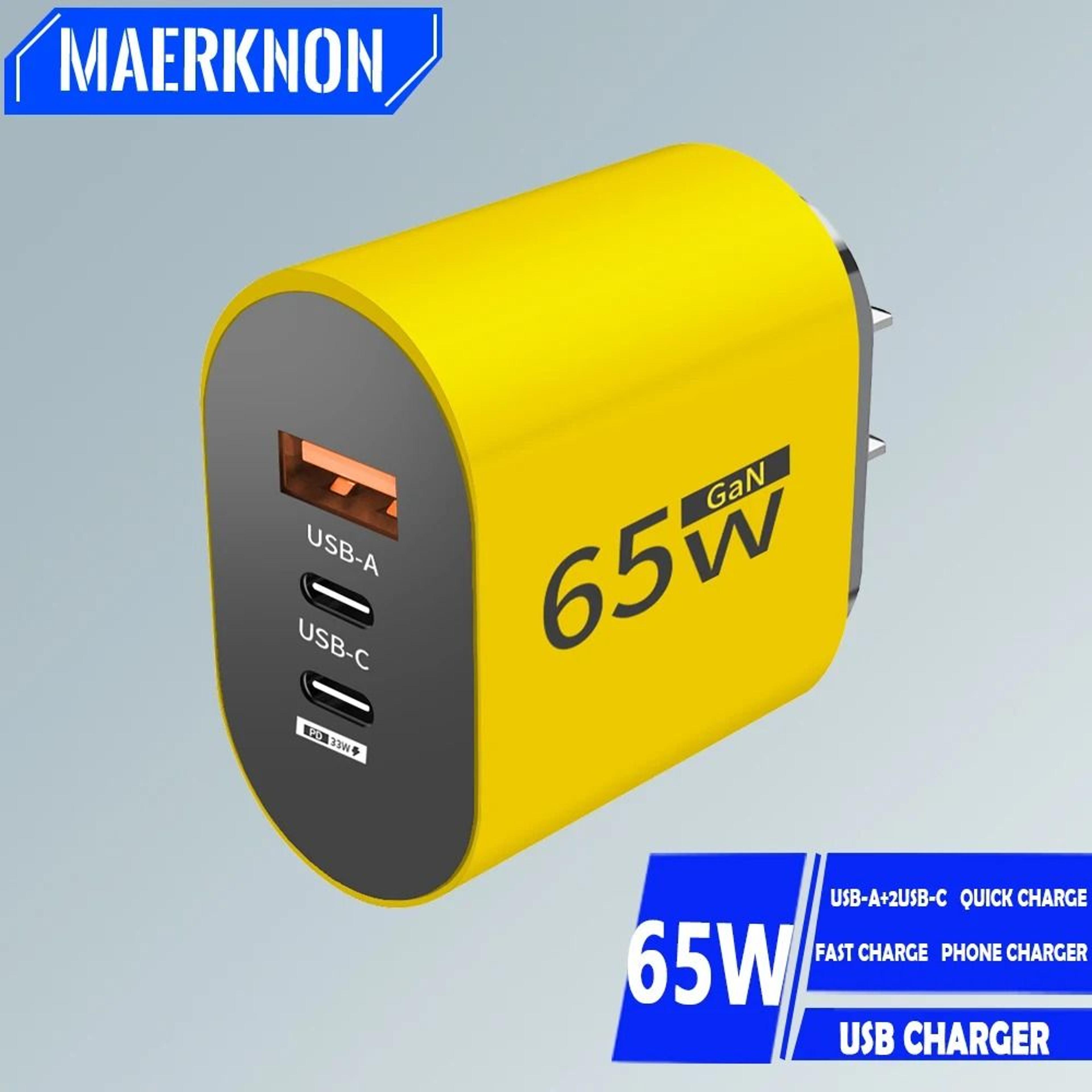 65w gan high-velocity fast charger – safety yellow quick charge 3.0 & usb-c pd adapter