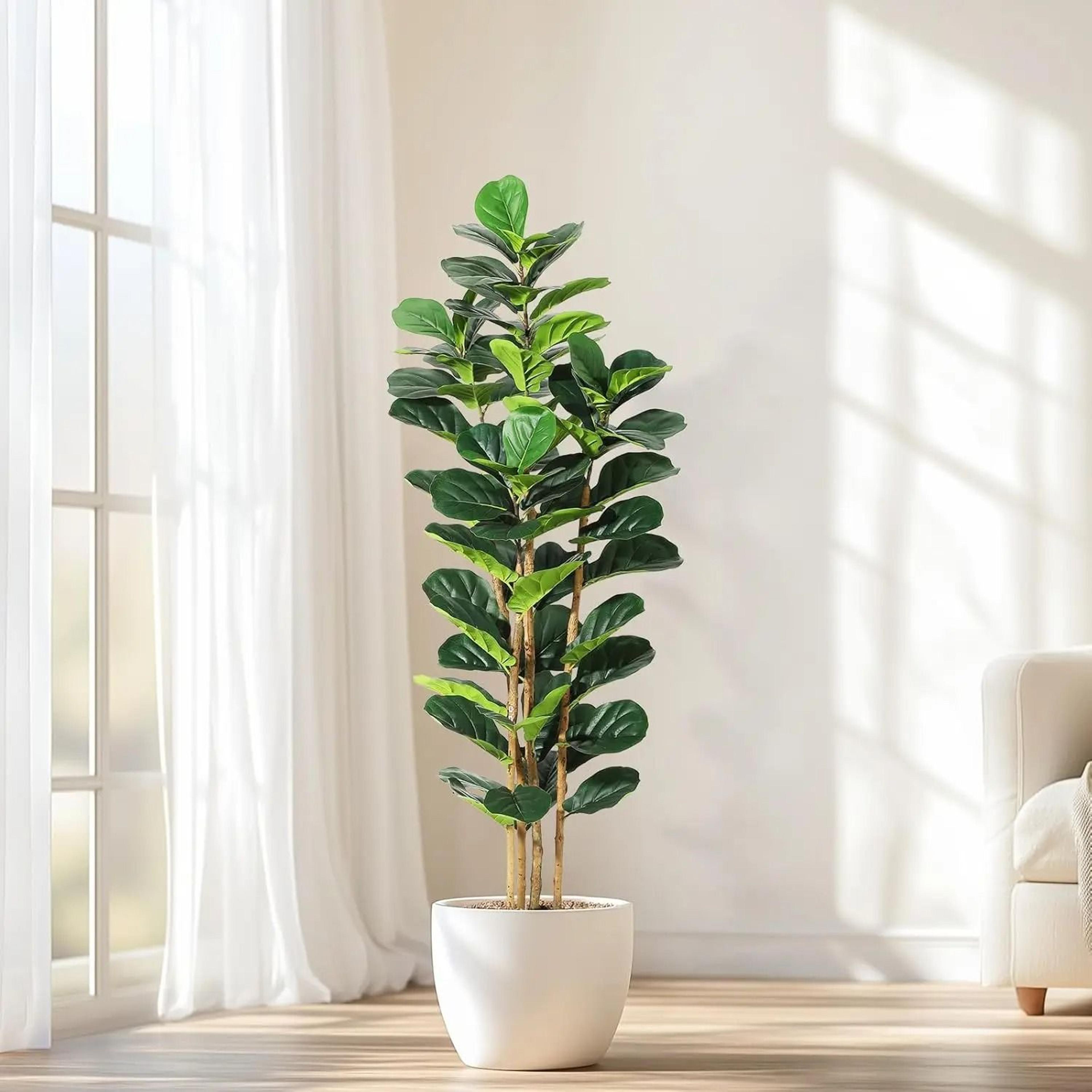 designer artificial fiddle leaf fig tree & large potted faux greenery