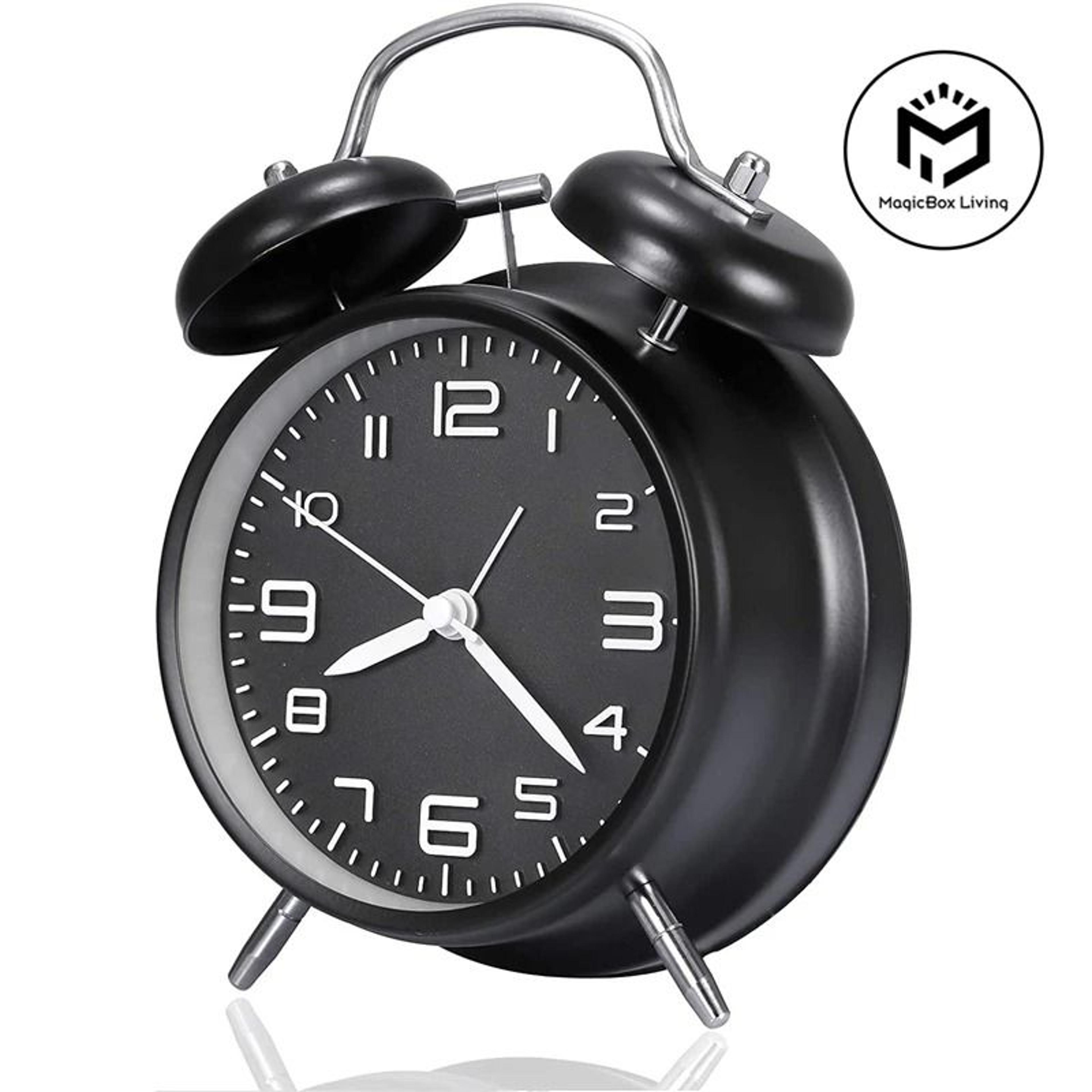 twin bell loud alarm clock | retro metal frame & 3d dial with smart backlight