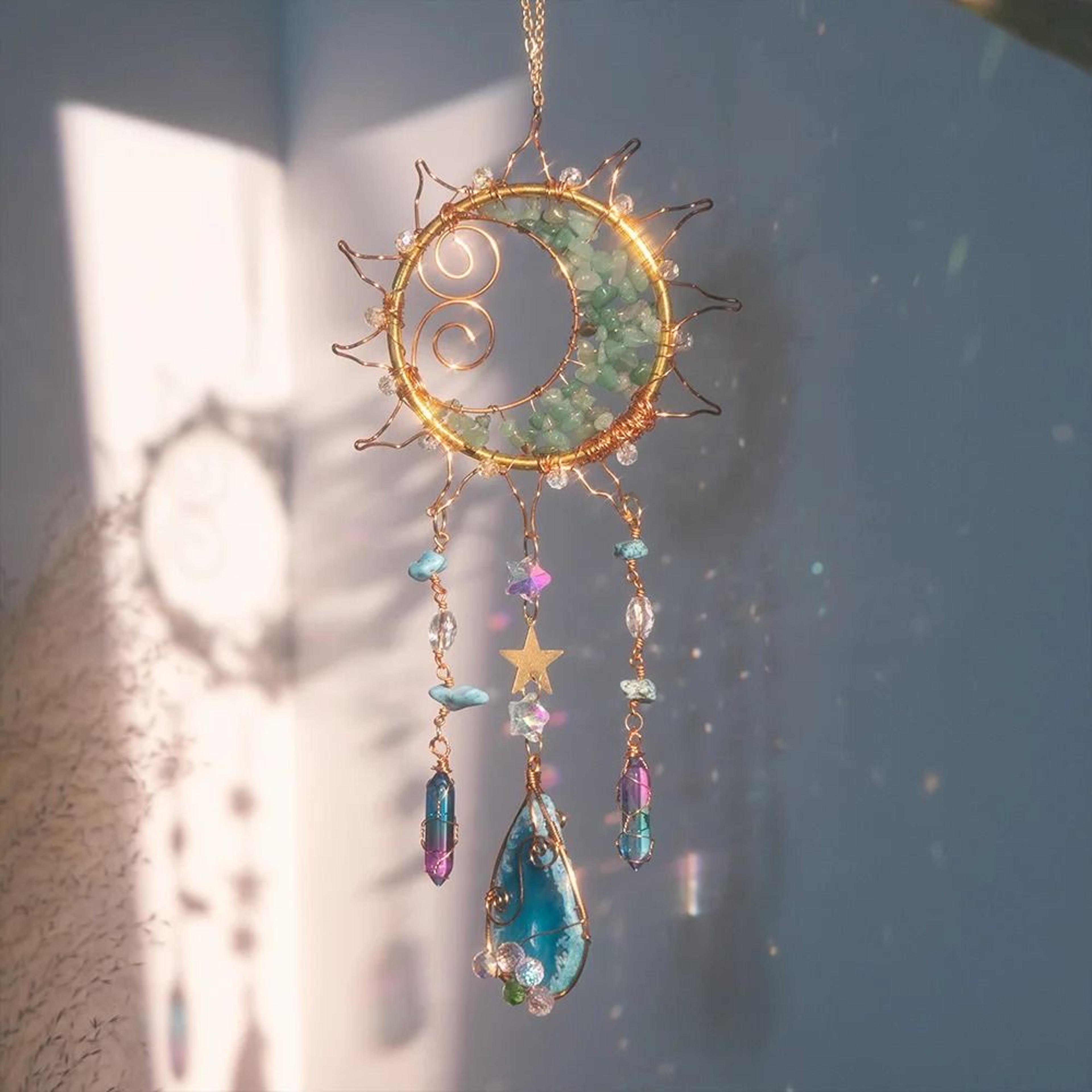 crystal moon & sun suncatcher – prismatic window pendant for magical light displays