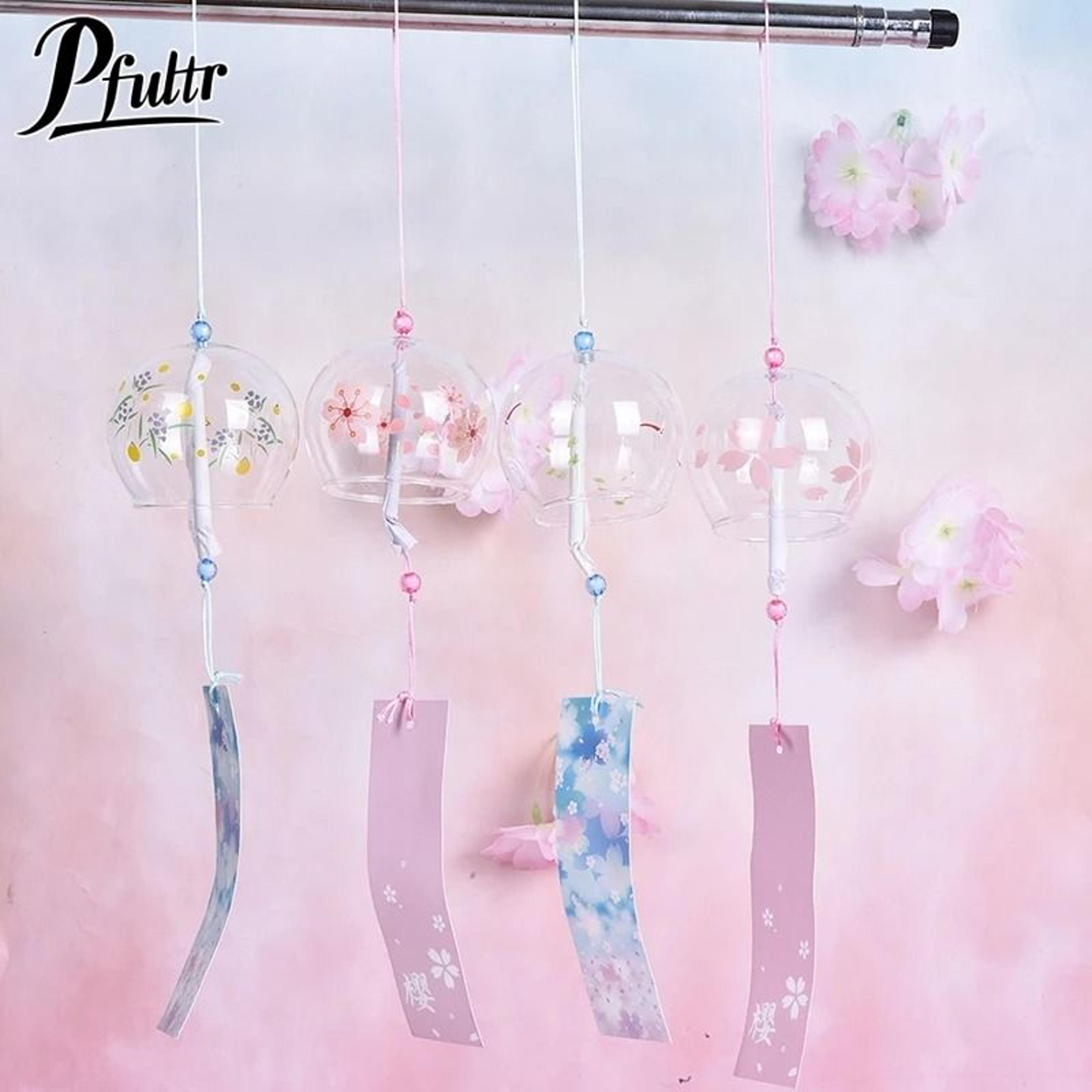 japanese glass wind chime – hand-painted sakura cherry blossom furin for home & garden