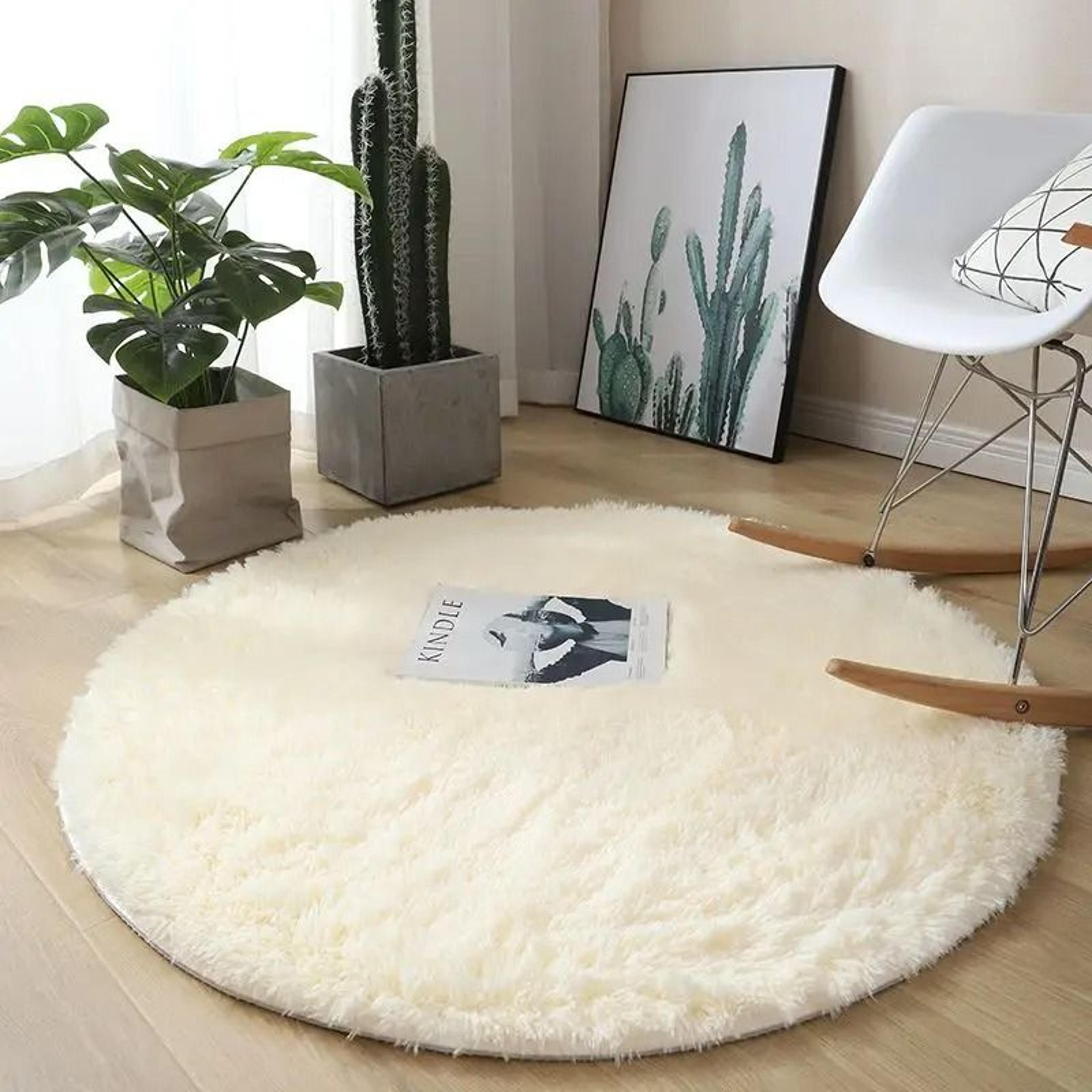 plush round shag carpet – ultra-soft fluffy floor mat for children's bedrooms & modern living rooms