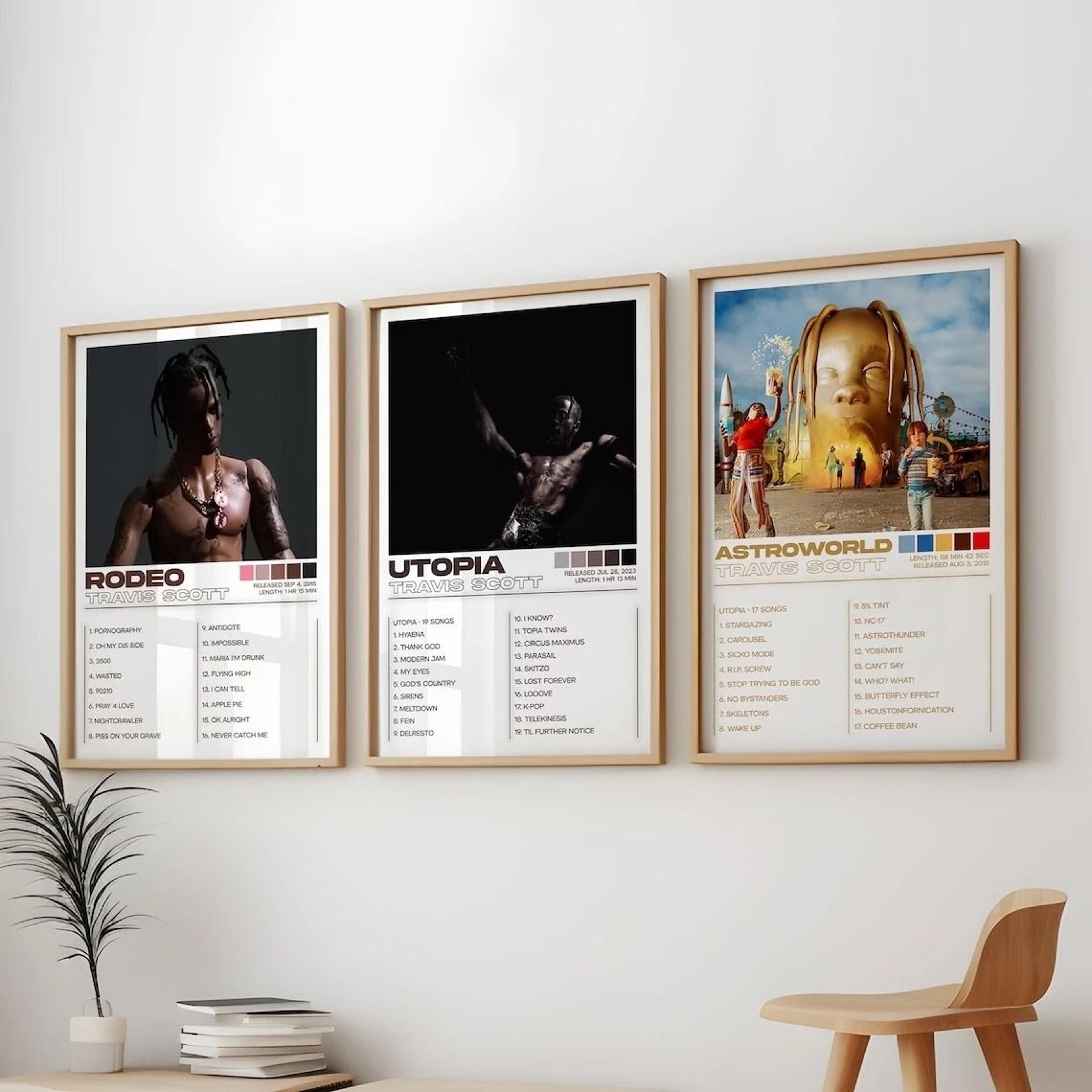 travis scott album art canvas set – 3-piece modern rap music posters for living room & studio decor
