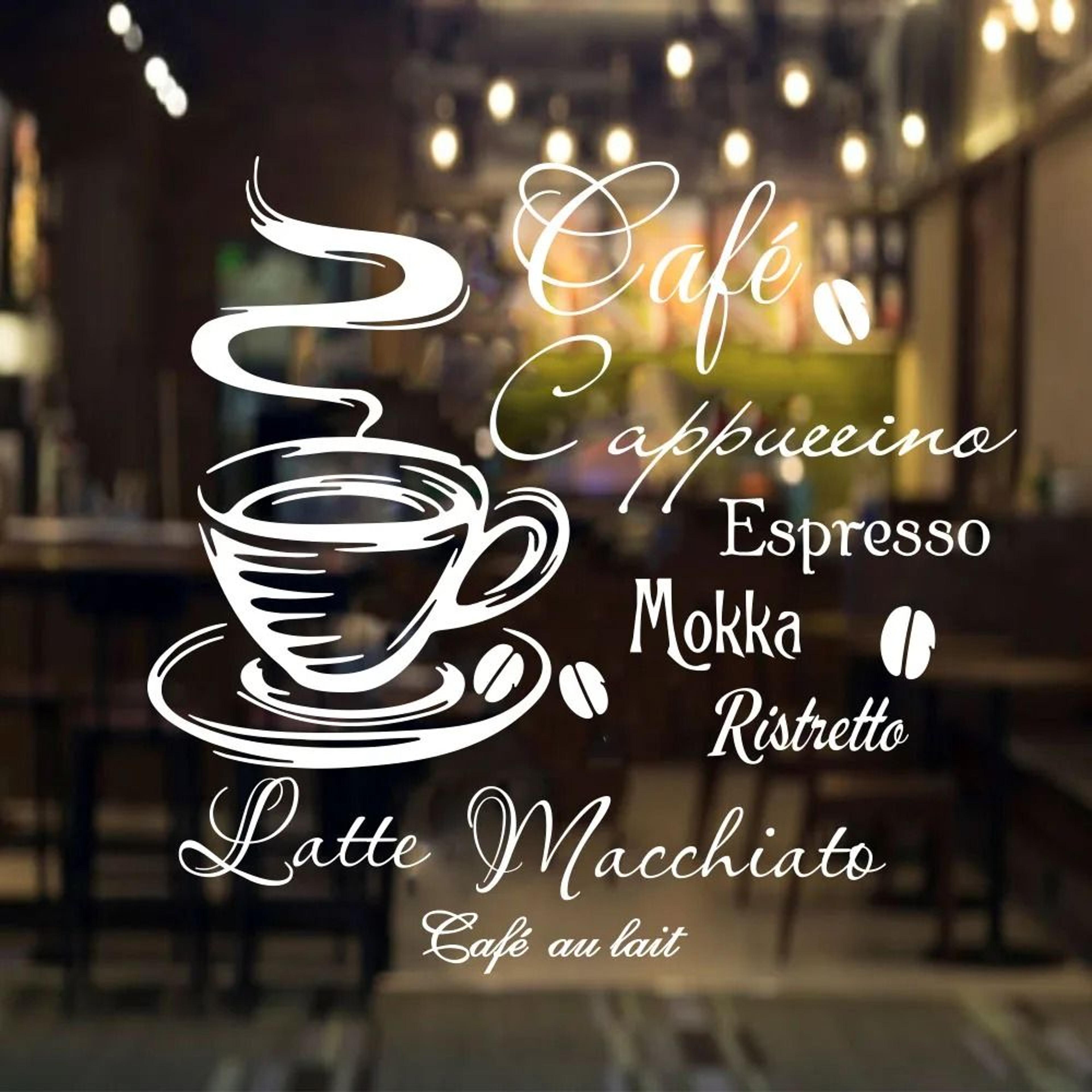 coffee bar multilingual wall sticker – spanish & french quote vinyl decal for kitchen, restaurant & cafe decor