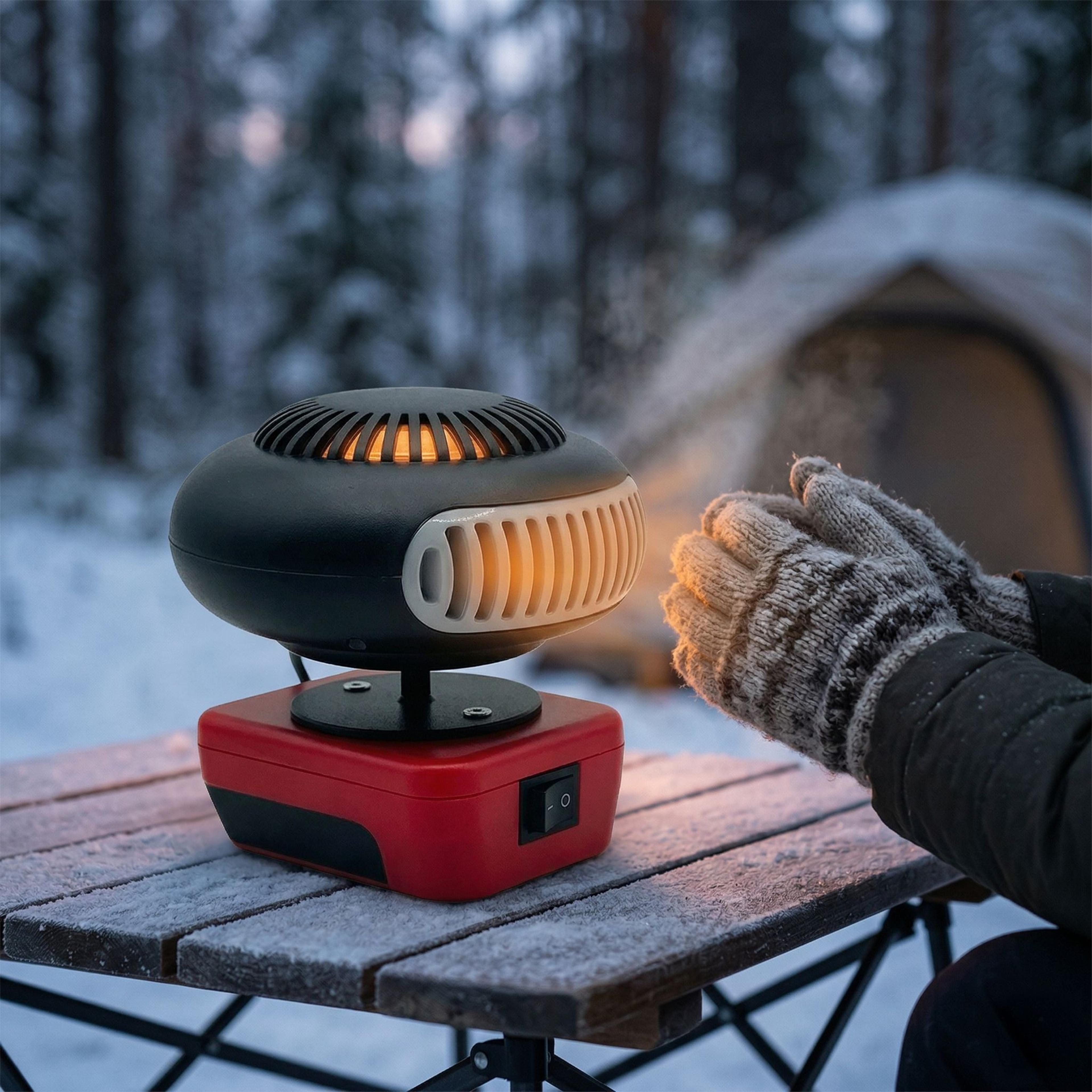 cordless portable space heater fan with rechargeable lithium battery & dual heat mode
