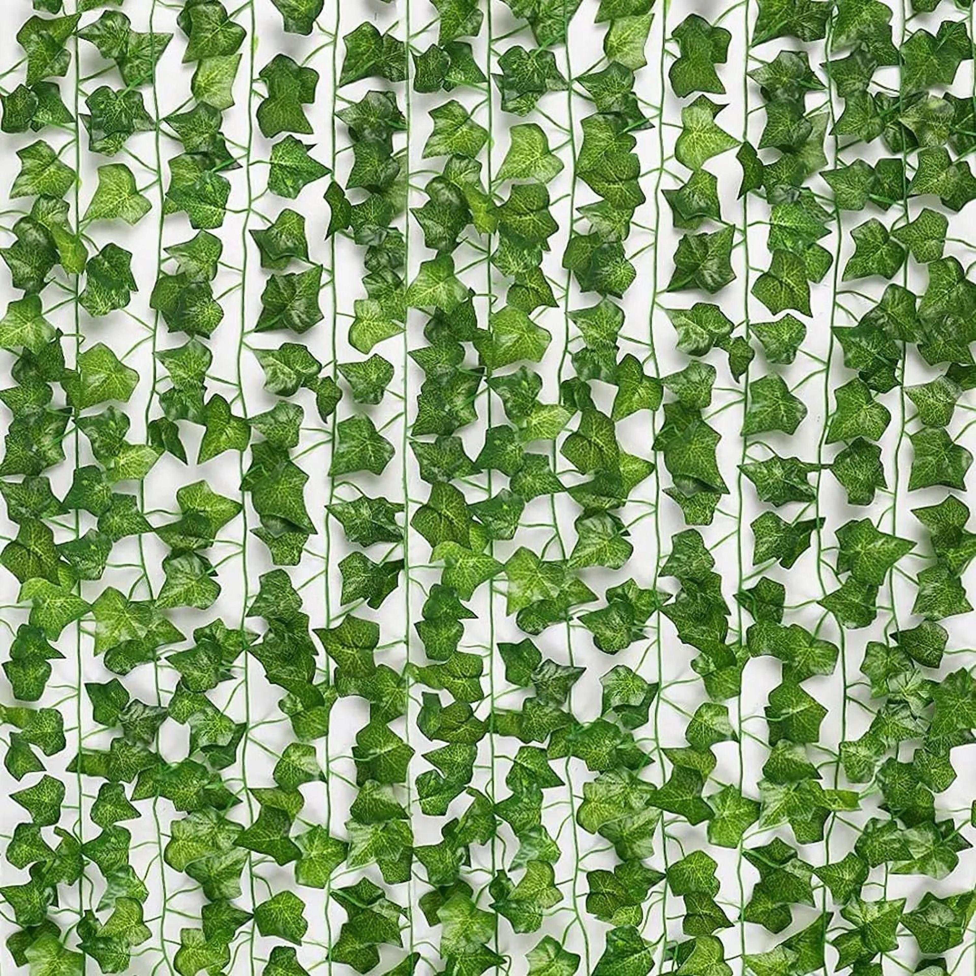 ivy green fake leaves garland – artificial plant vine & foliage home decor for wall decoration & plastic rattan string d