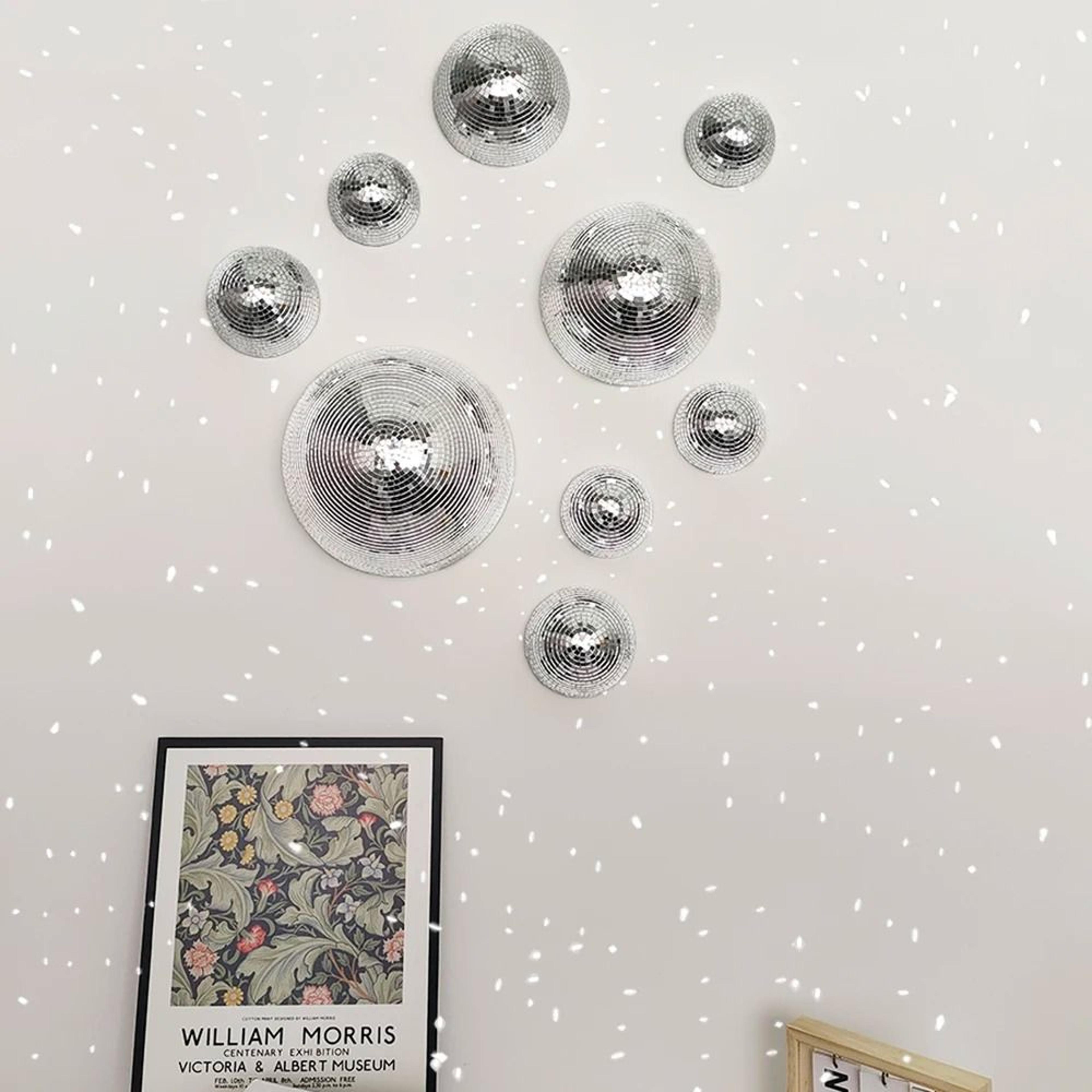wall-mounted semicircle disco ball – mirrored metallic home decor & retro wall art for weddings & festive interior styli