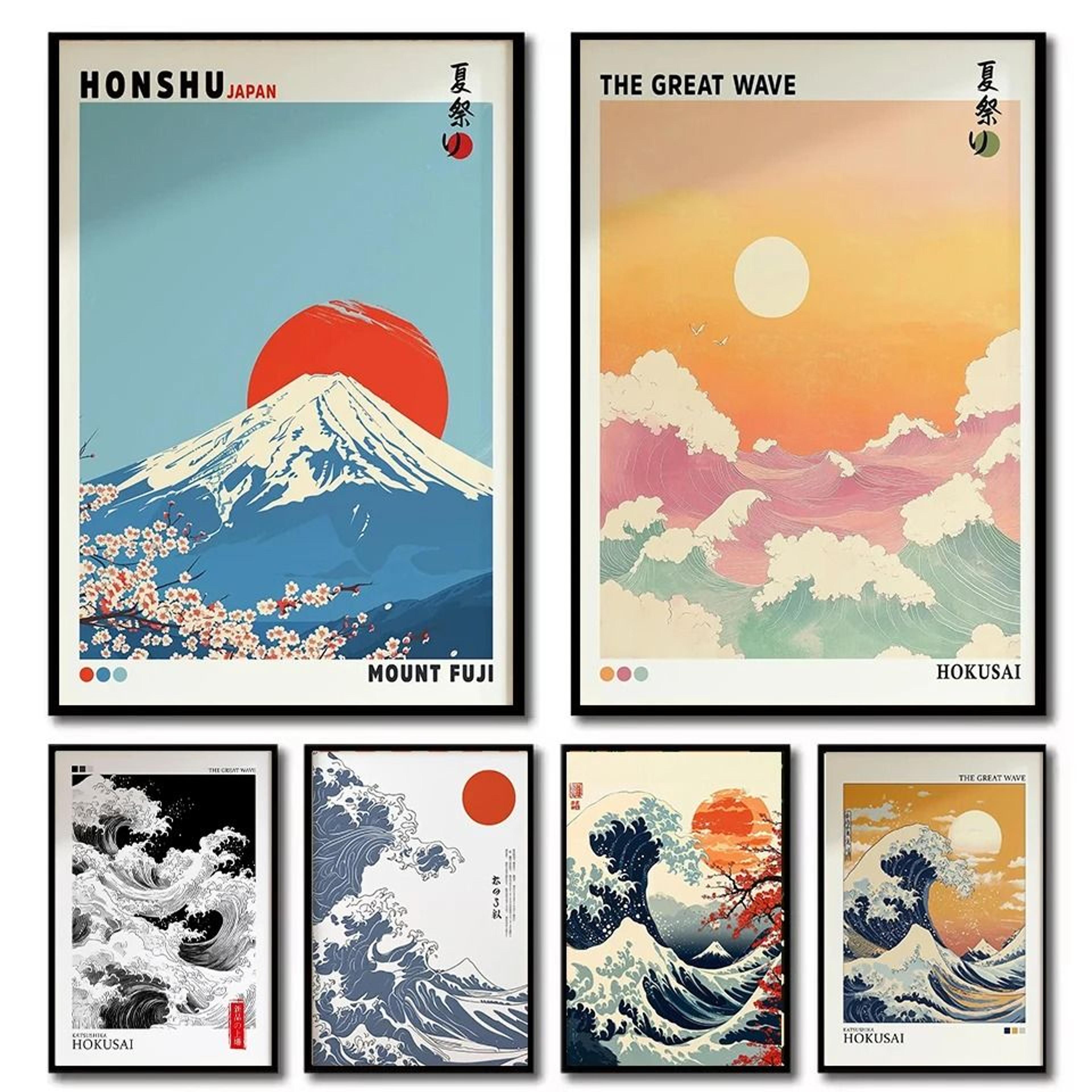 mount fuji sunrise great wave canvas - iconic japanese wall art for modern homes
