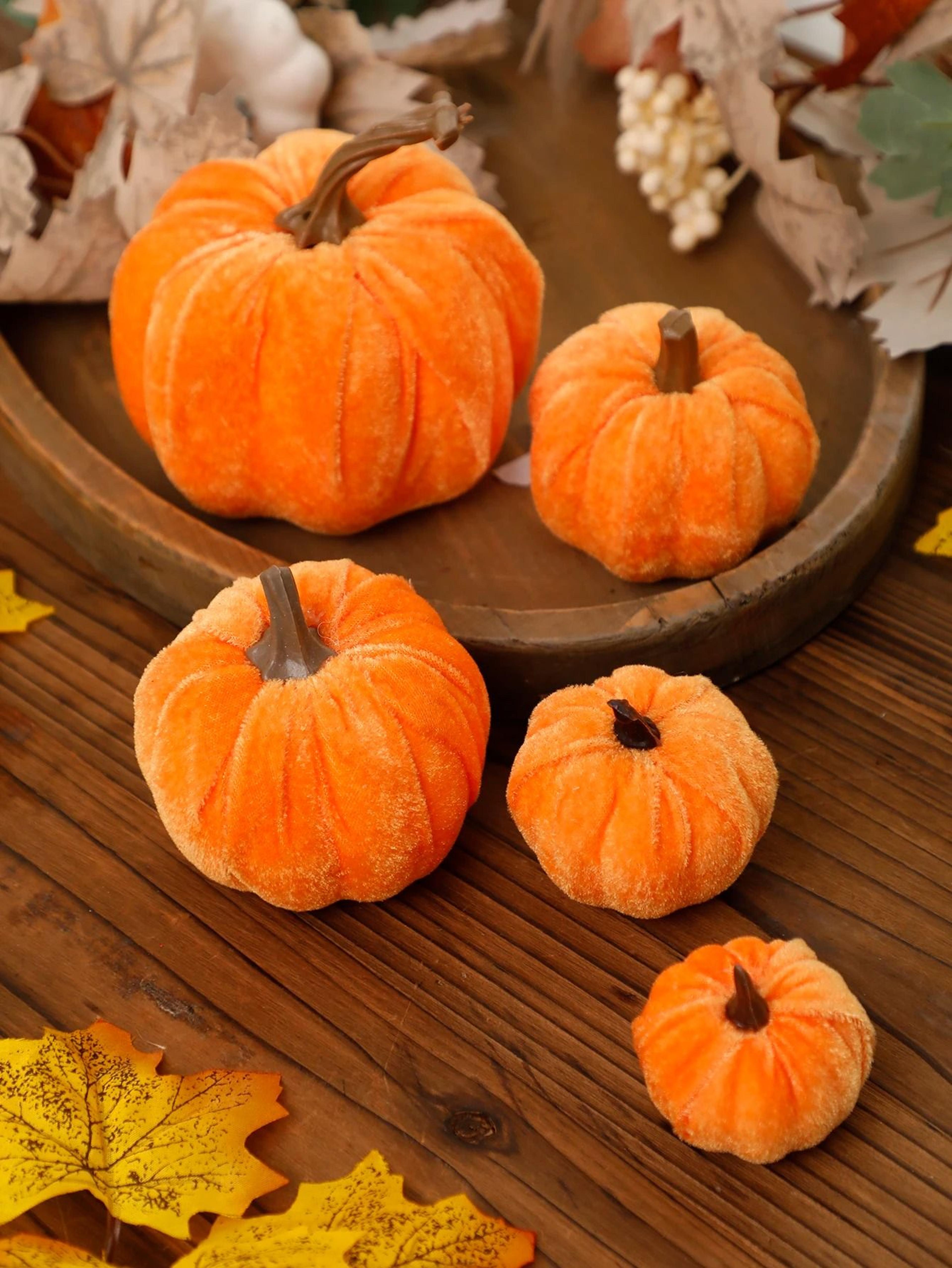 velvet artificial pumpkin decoration – elegant red autumn decor for halloween, thanksgiving & fall harvest
