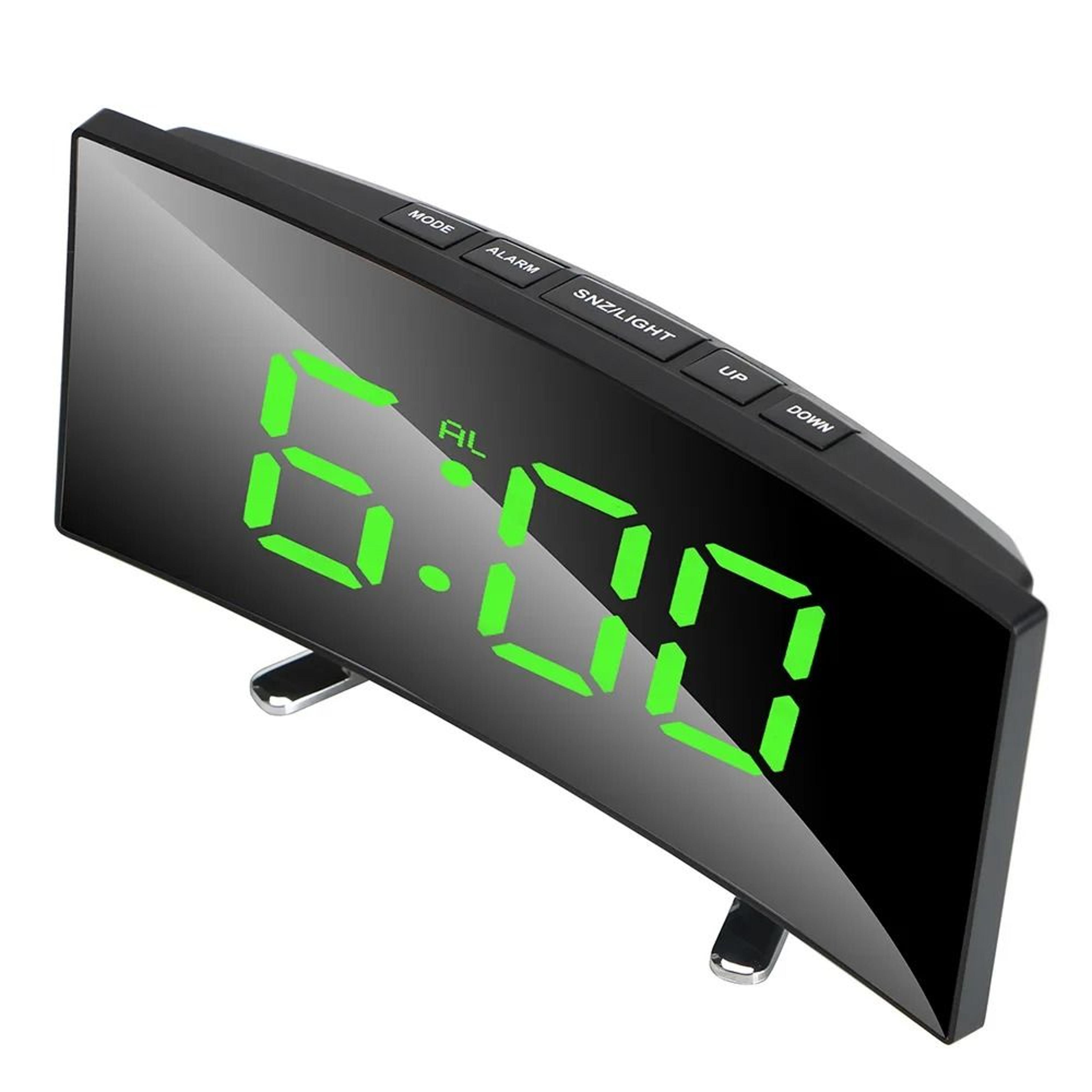 curved led digital alarm clock – dimmable mirror screen table clock with large numbers for kids' bedrooms & moder