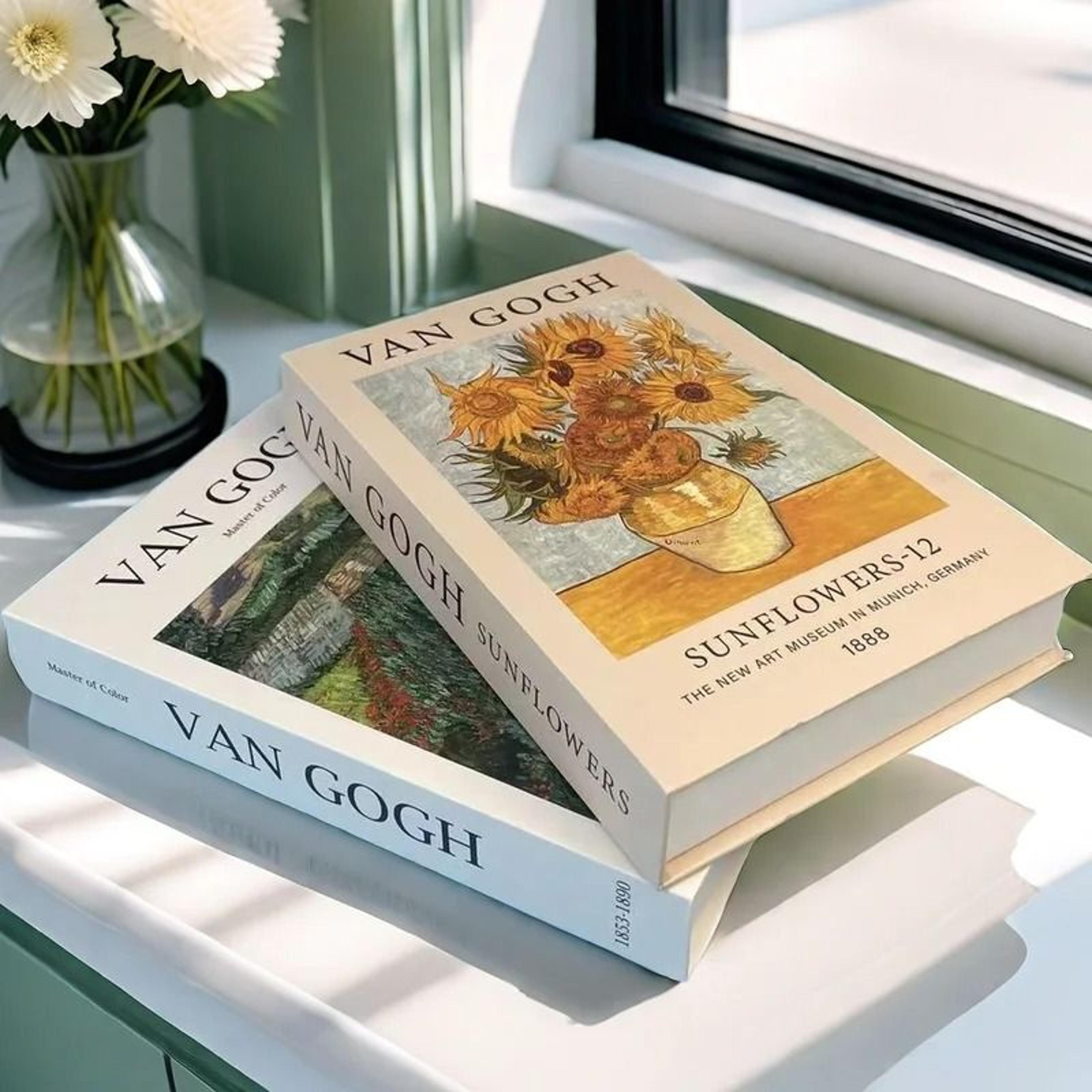 artisanal masterpiece decorative books – van gogh & monet painting storage boxes for coffee tables, shelving, & photogra