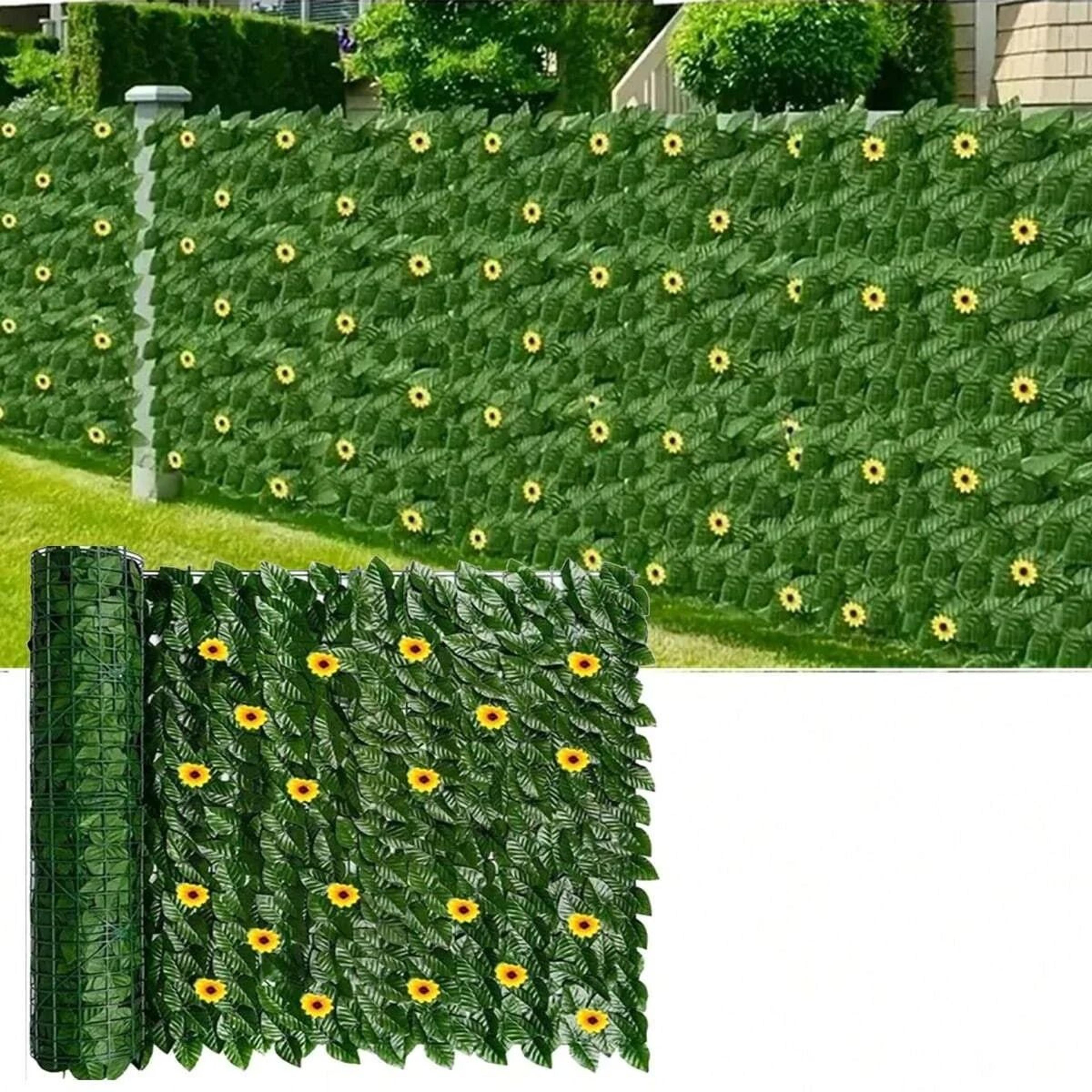 botanical sunflower ivy privacy screen – high-density faux leaf panels for garden fencing & balcony wall decor