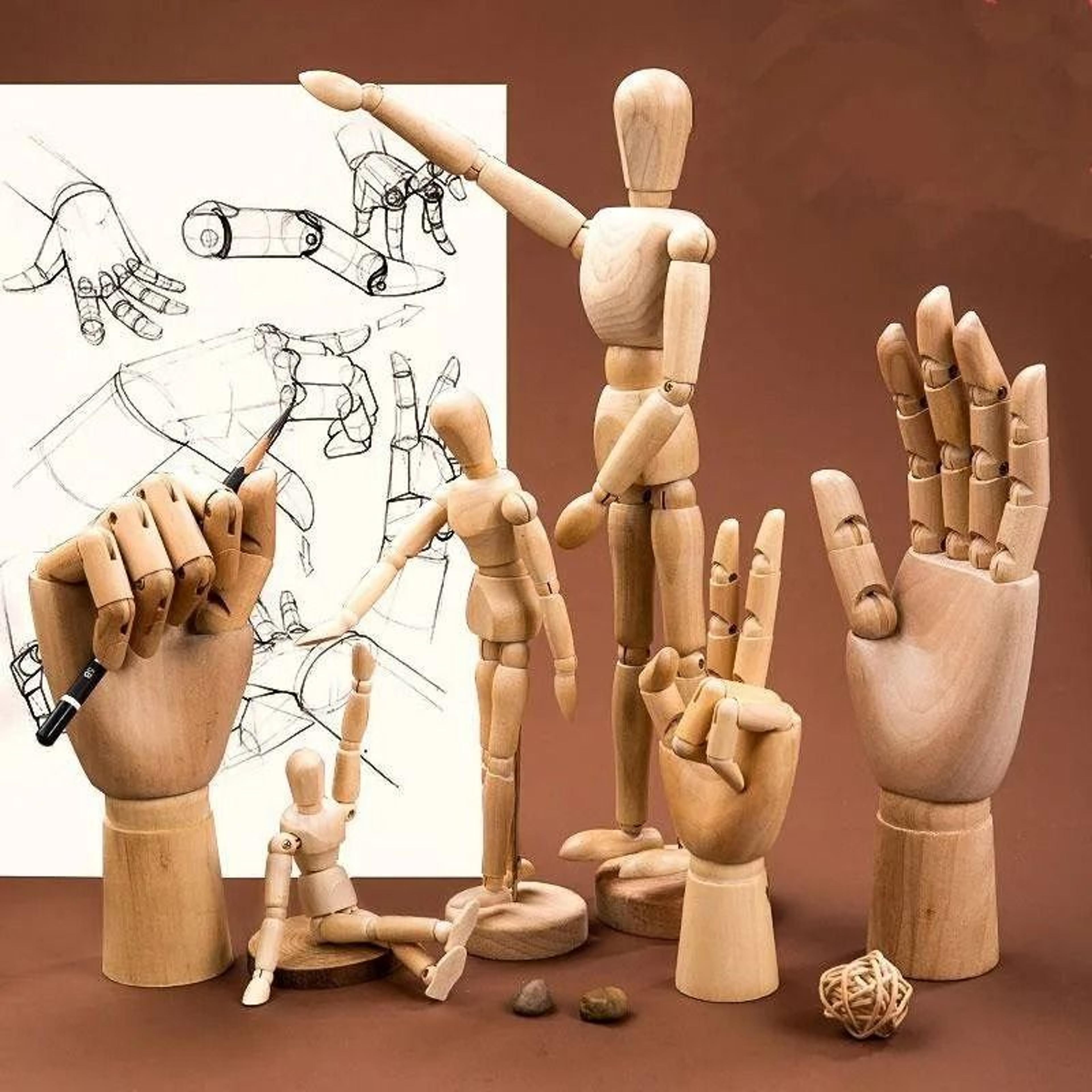artistic wooden sketch mannequin & hand set – movable anatomical models for drawing, sculptural decor, & creative studio