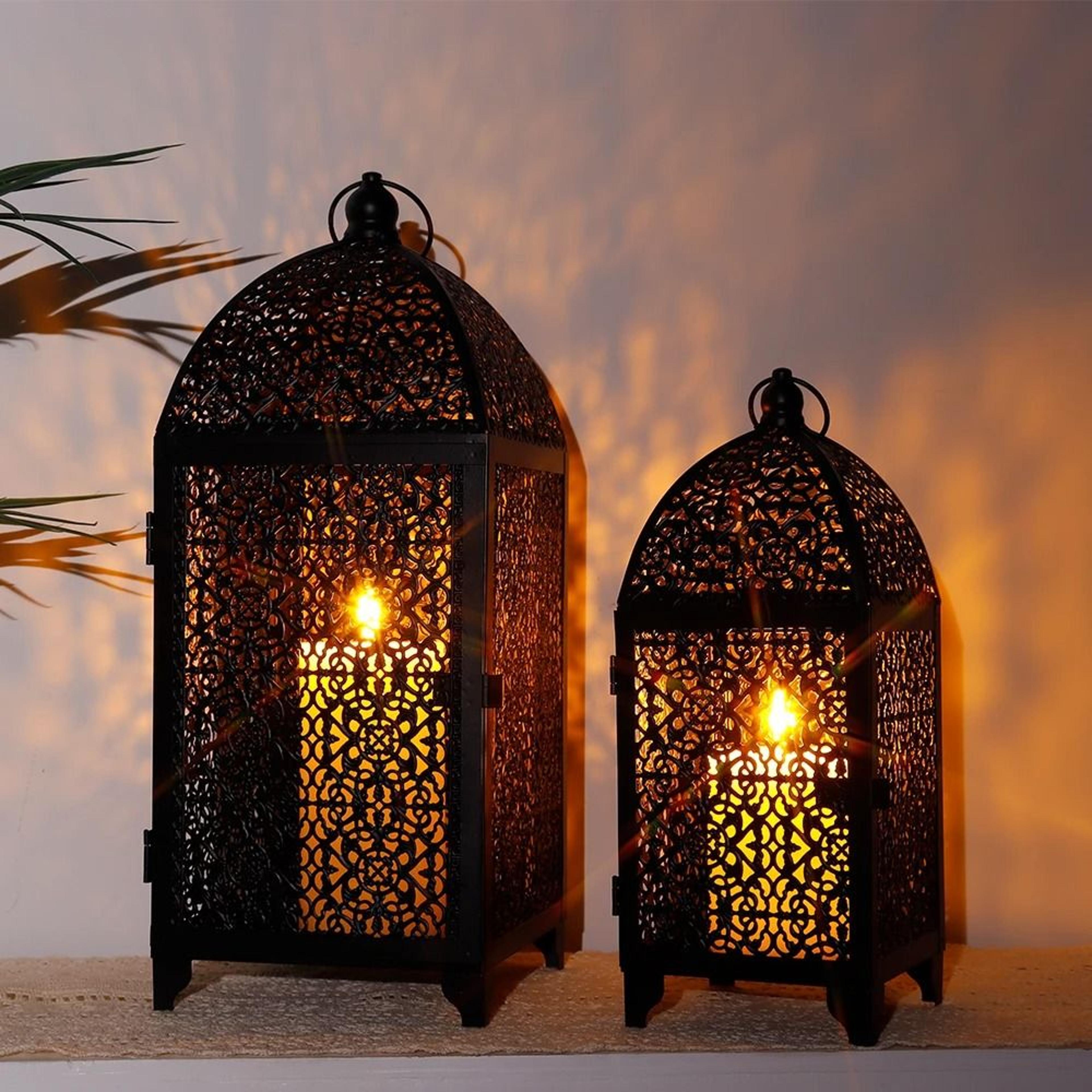 2-piece decorative metal candle lantern set – high-definition hollow pattern hanging lanterns