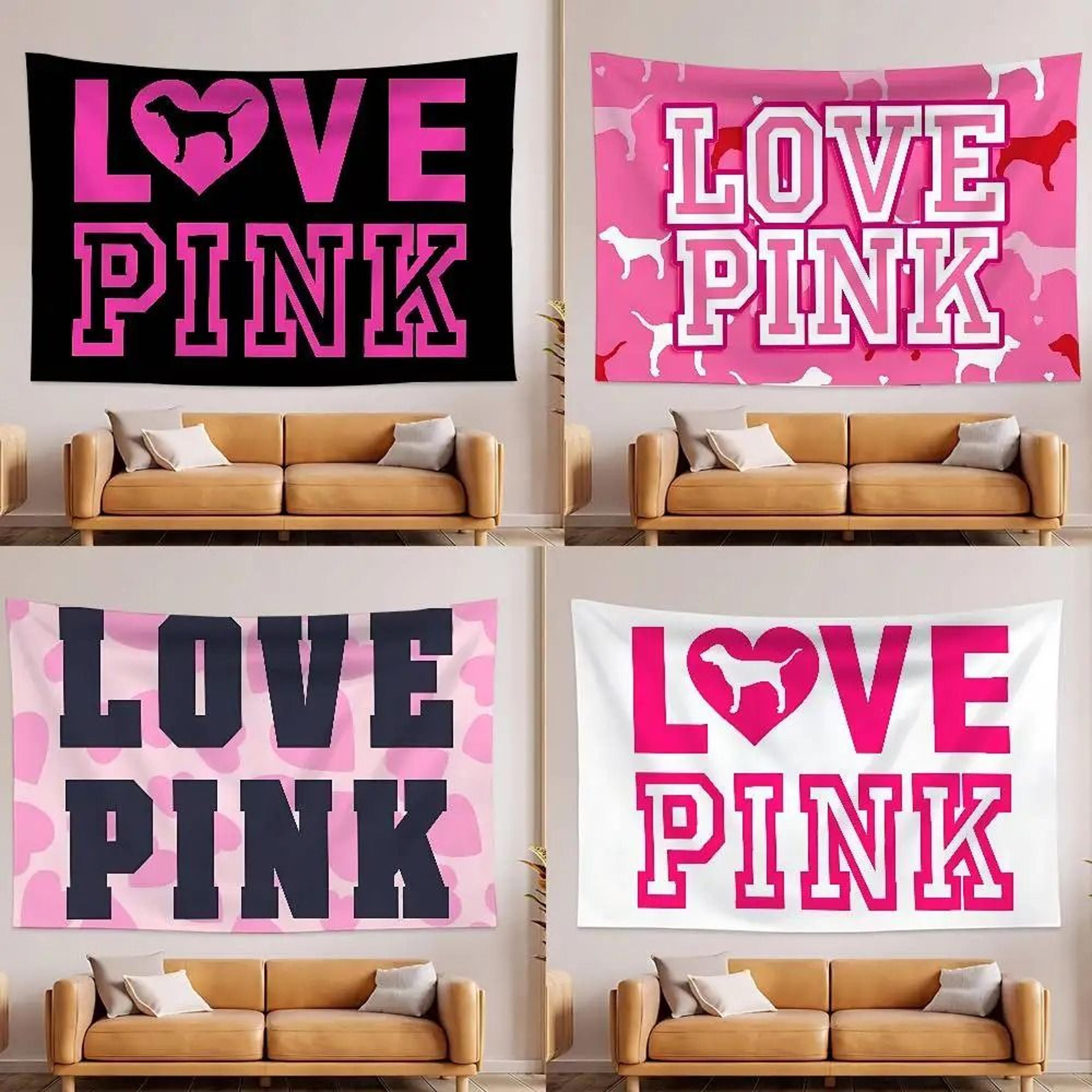 chic "love pink" aesthetic wall tapestry