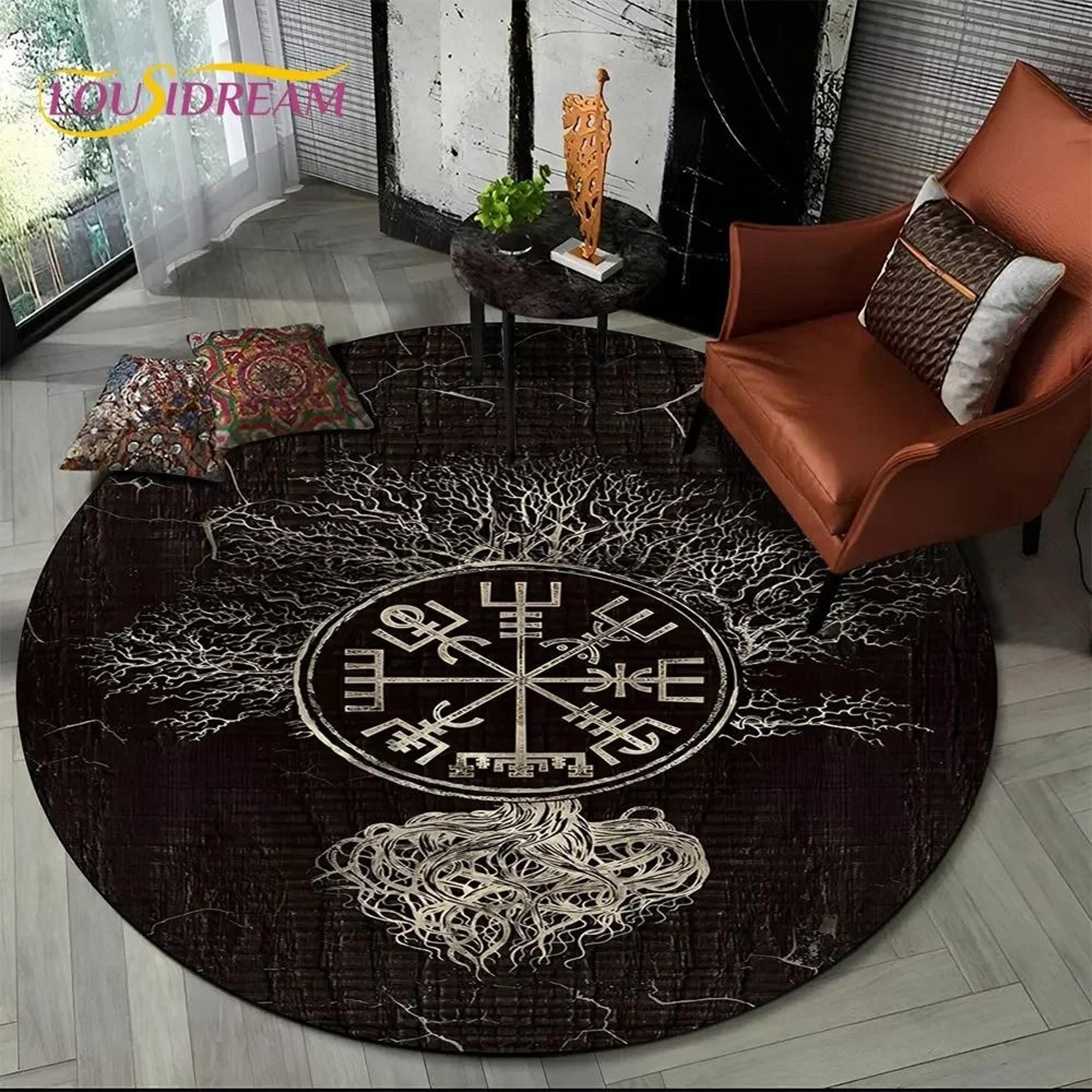viking yggdrasil & valknut round area rug