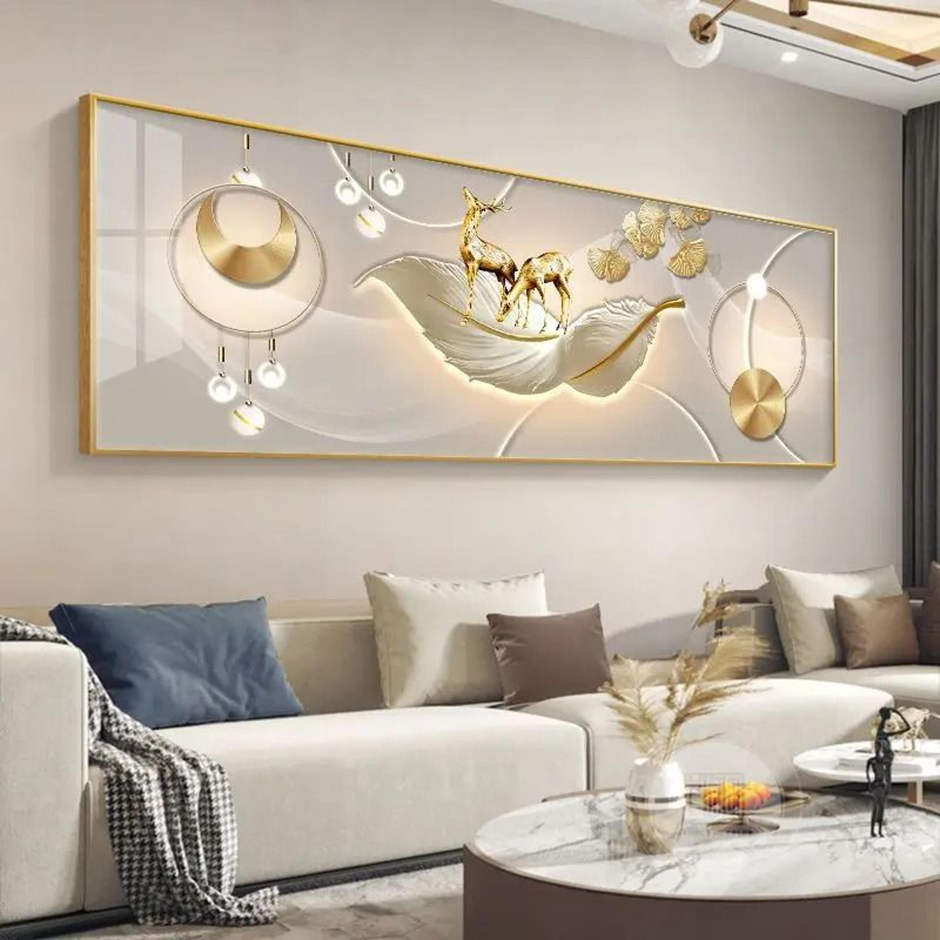 chinese style golden leaves & sacred deer canvas art